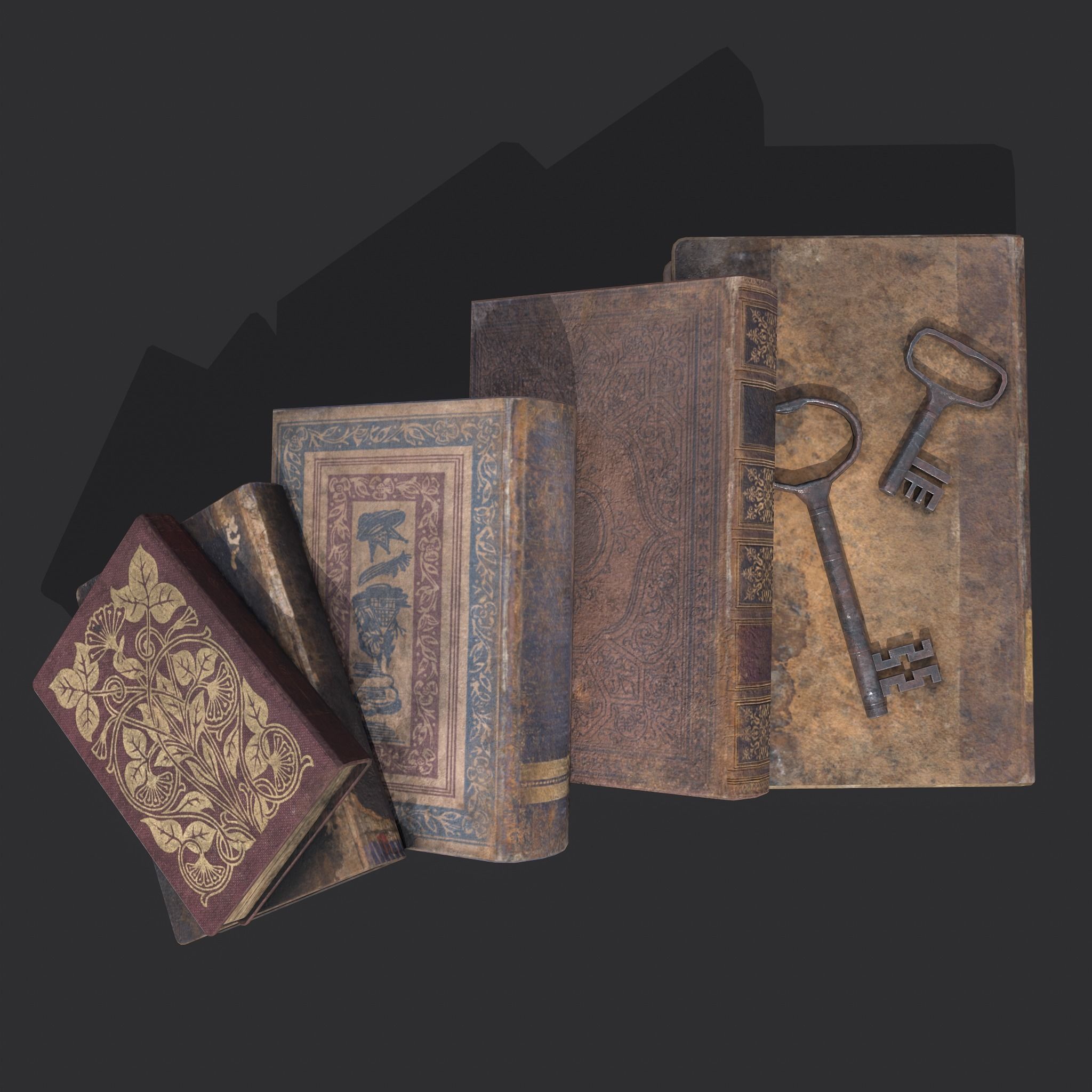 Medieval Books and Key  Low-poly 3D model_9