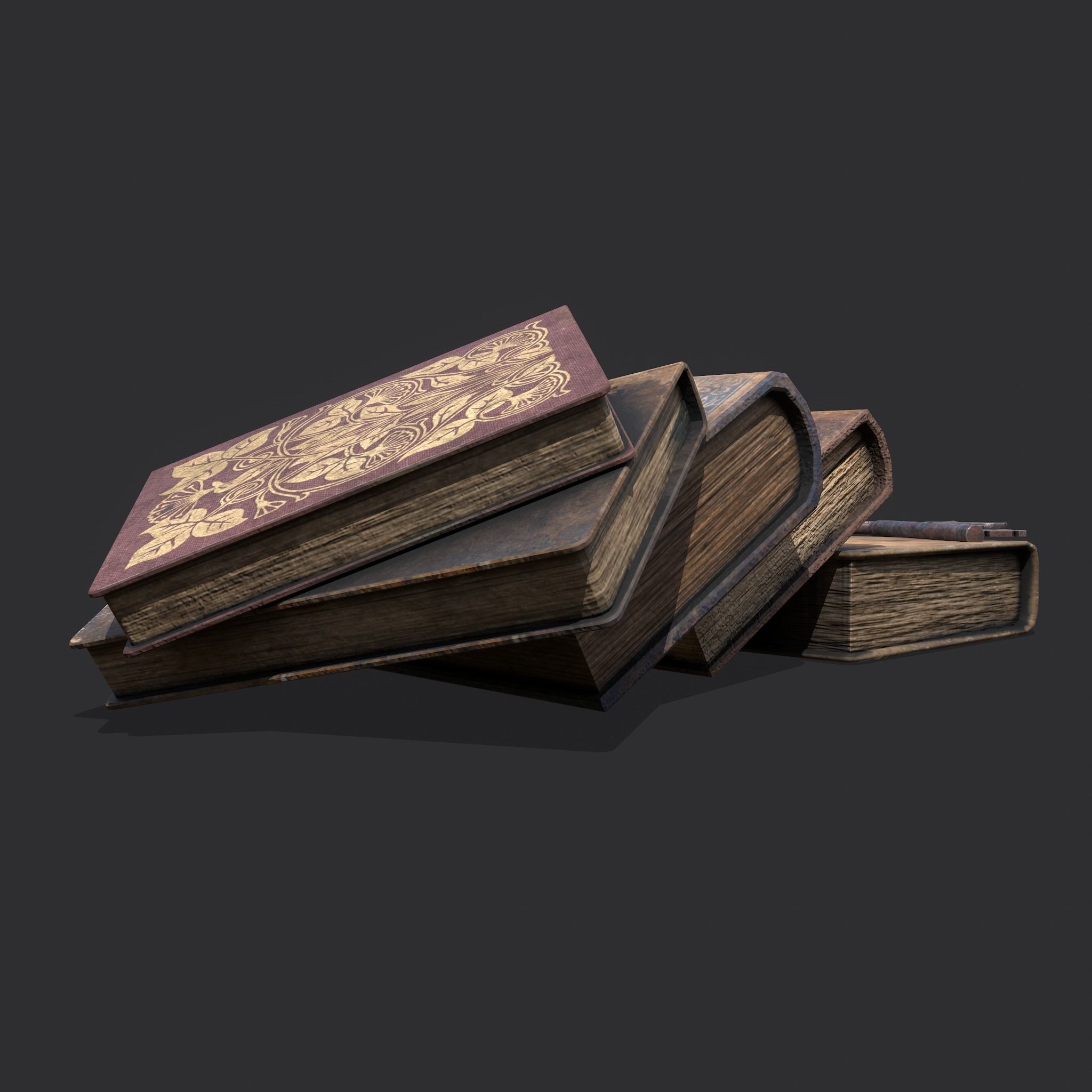 Medieval Books and Key  Low-poly 3D model_13