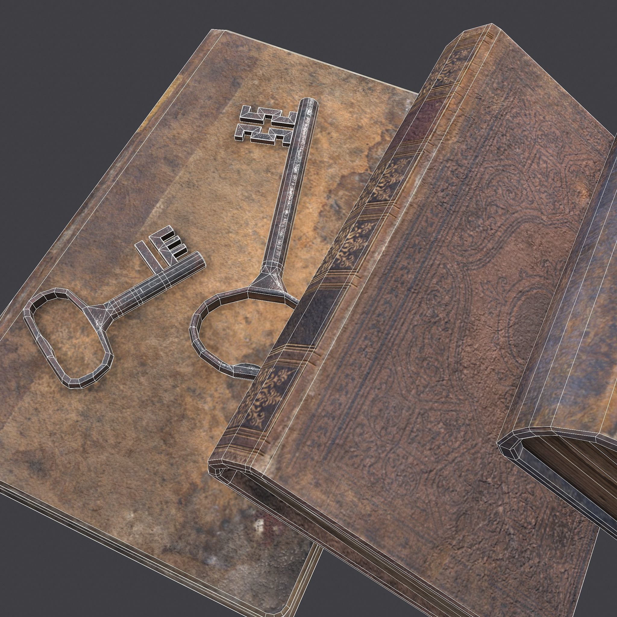 Medieval Books and Key  Low-poly 3D model_29
