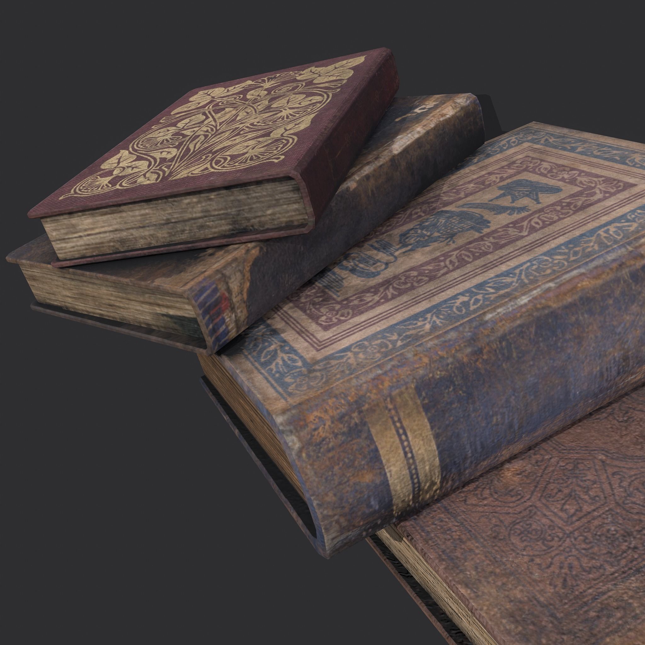 Medieval Books and Key  Low-poly 3D model_19
