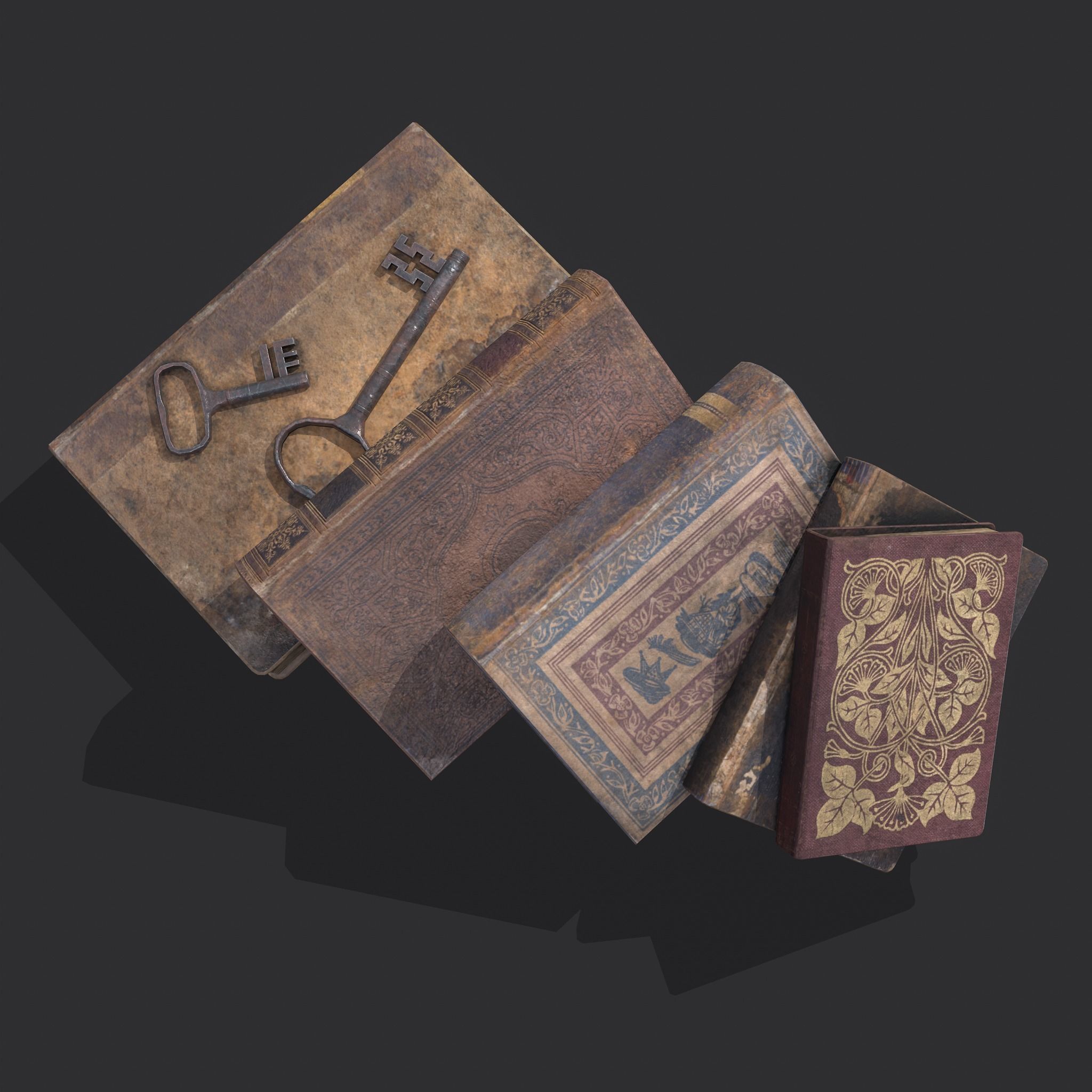 Medieval Books and Key  Low-poly 3D model_16