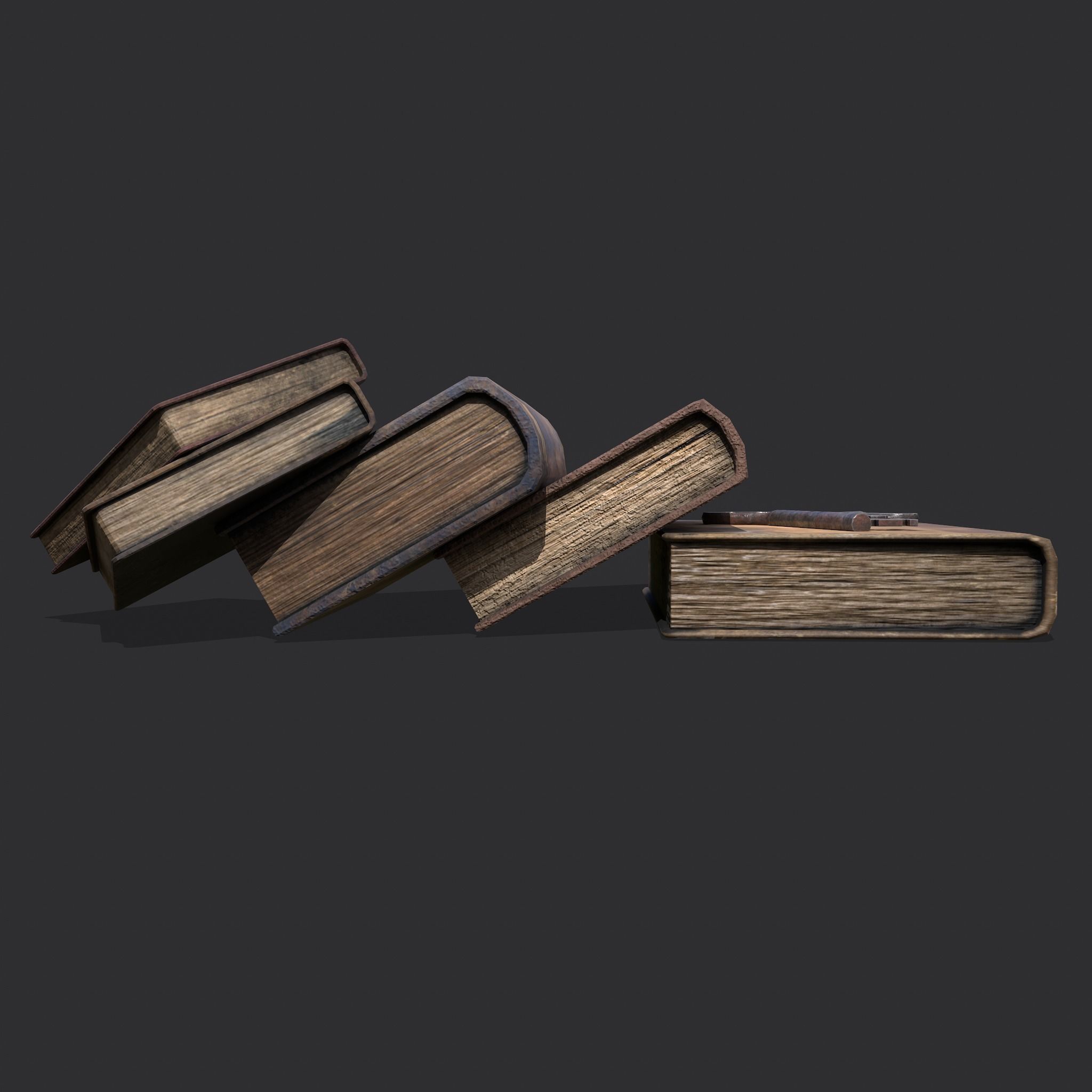 Medieval Books and Key  Low-poly 3D model_11