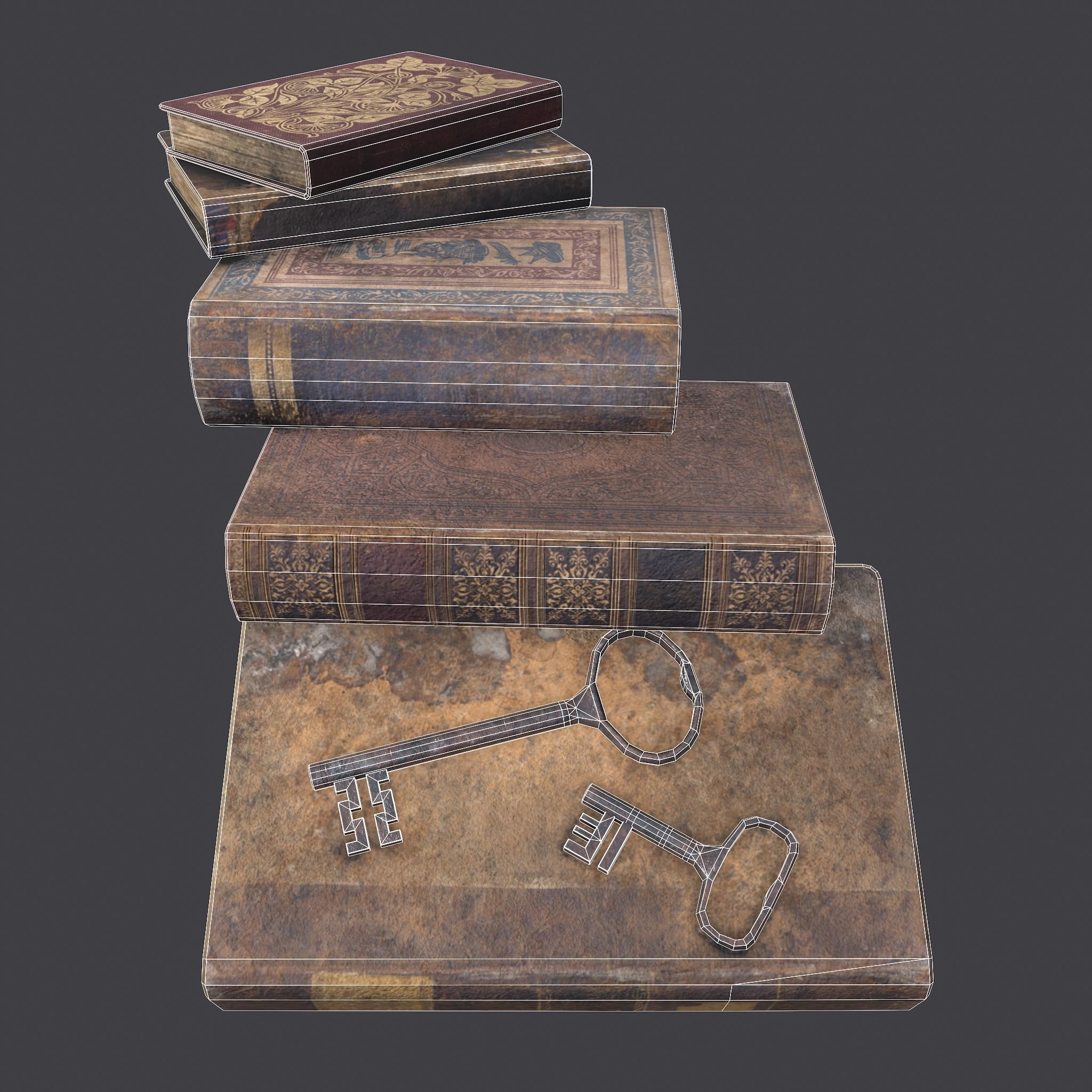 Medieval Books and Key  Low-poly 3D model_32