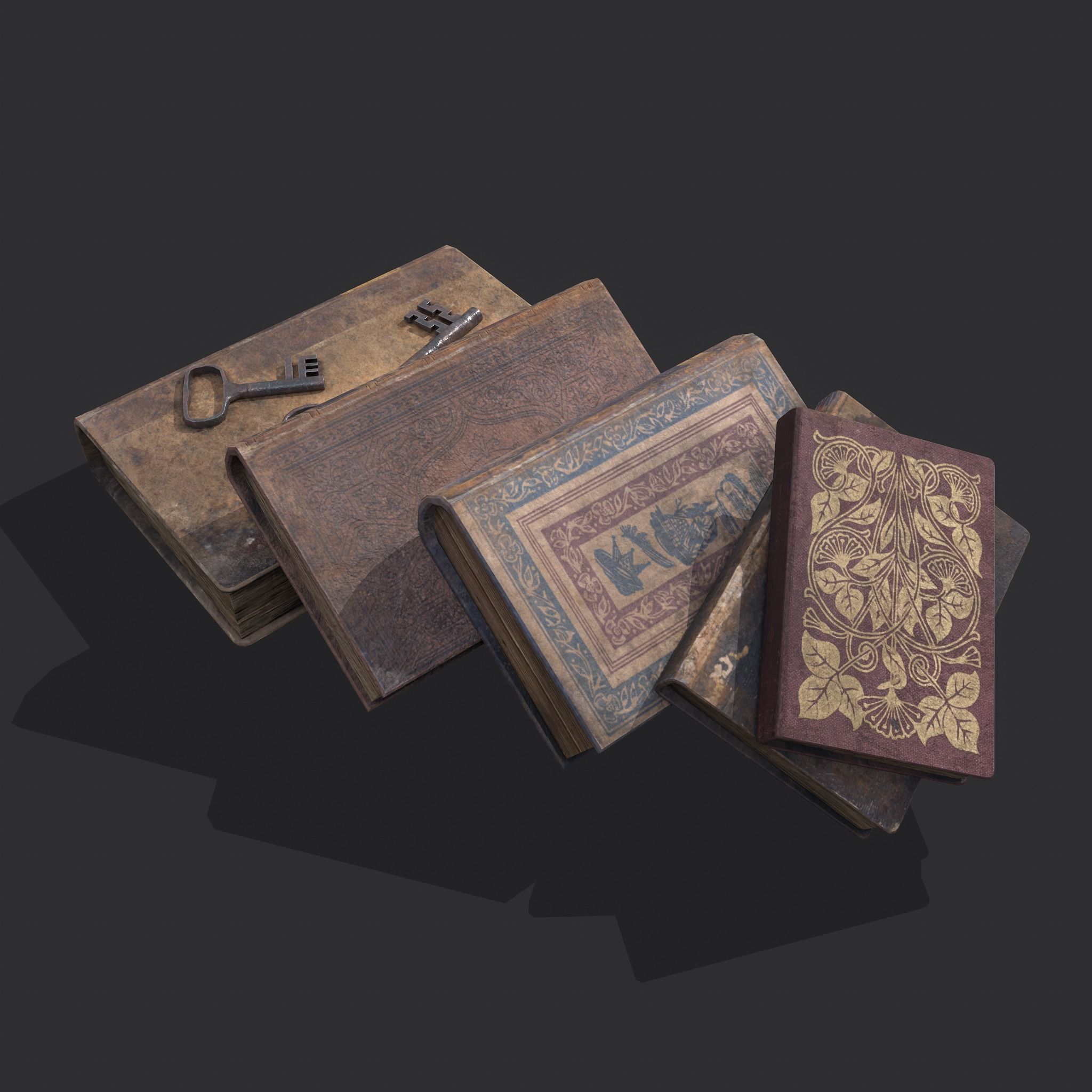 Medieval Books and Key  Low-poly 3D model_14