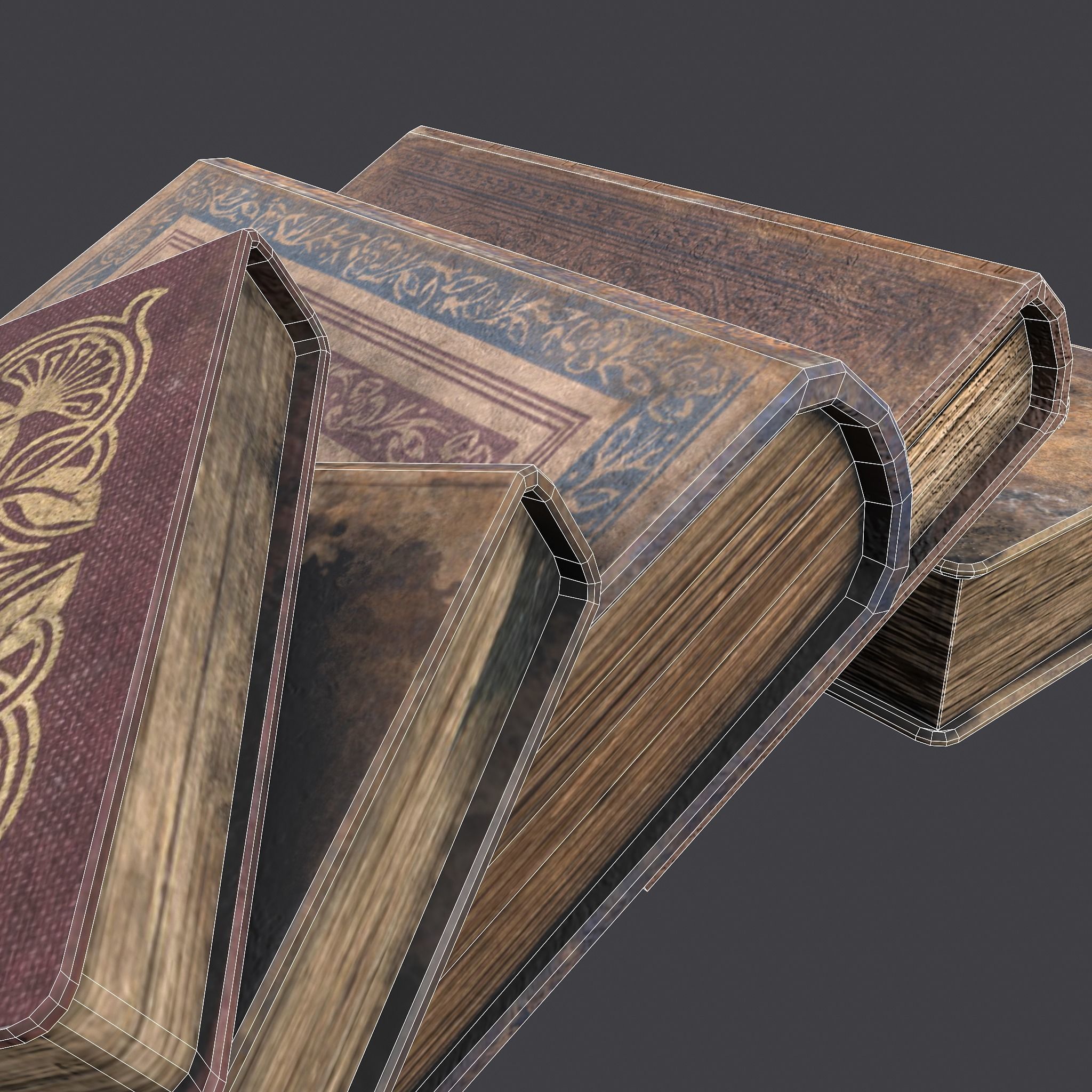 Medieval Books and Key  Low-poly 3D model_28