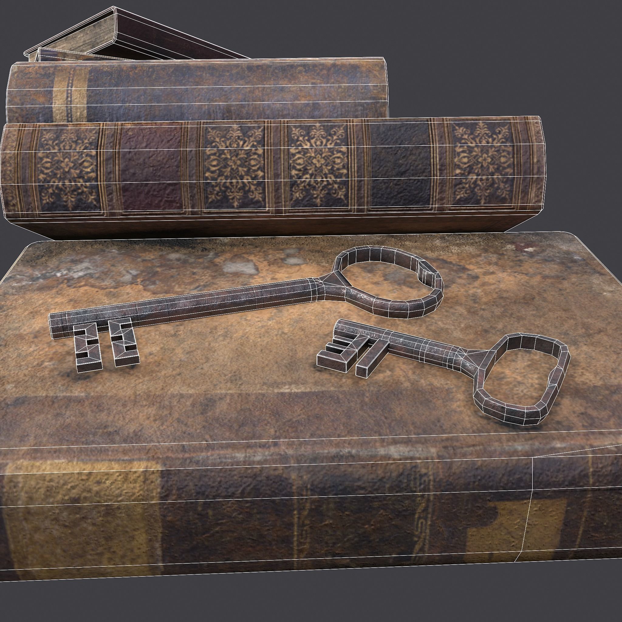 Medieval Books and Key  Low-poly 3D model_30