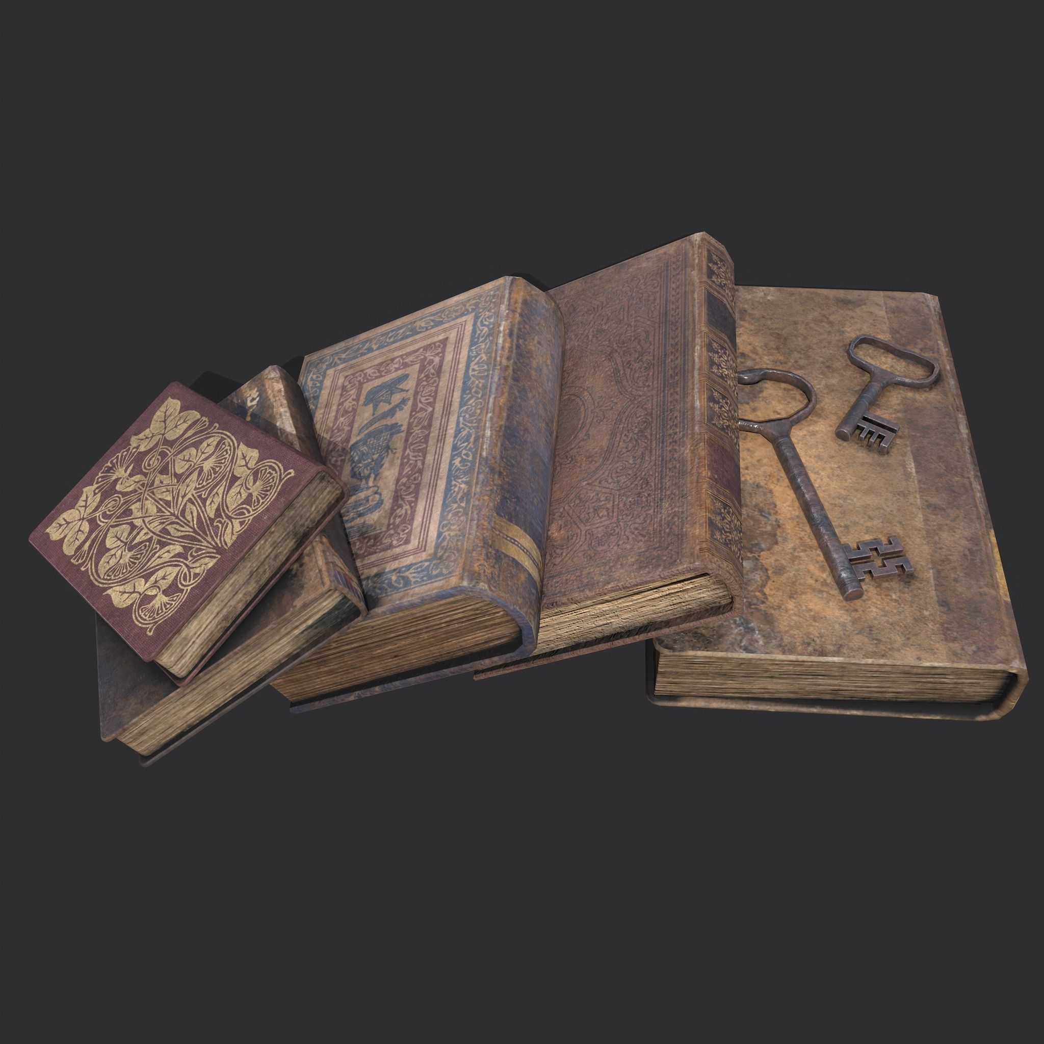Medieval Books and Key  Low-poly 3D model_10