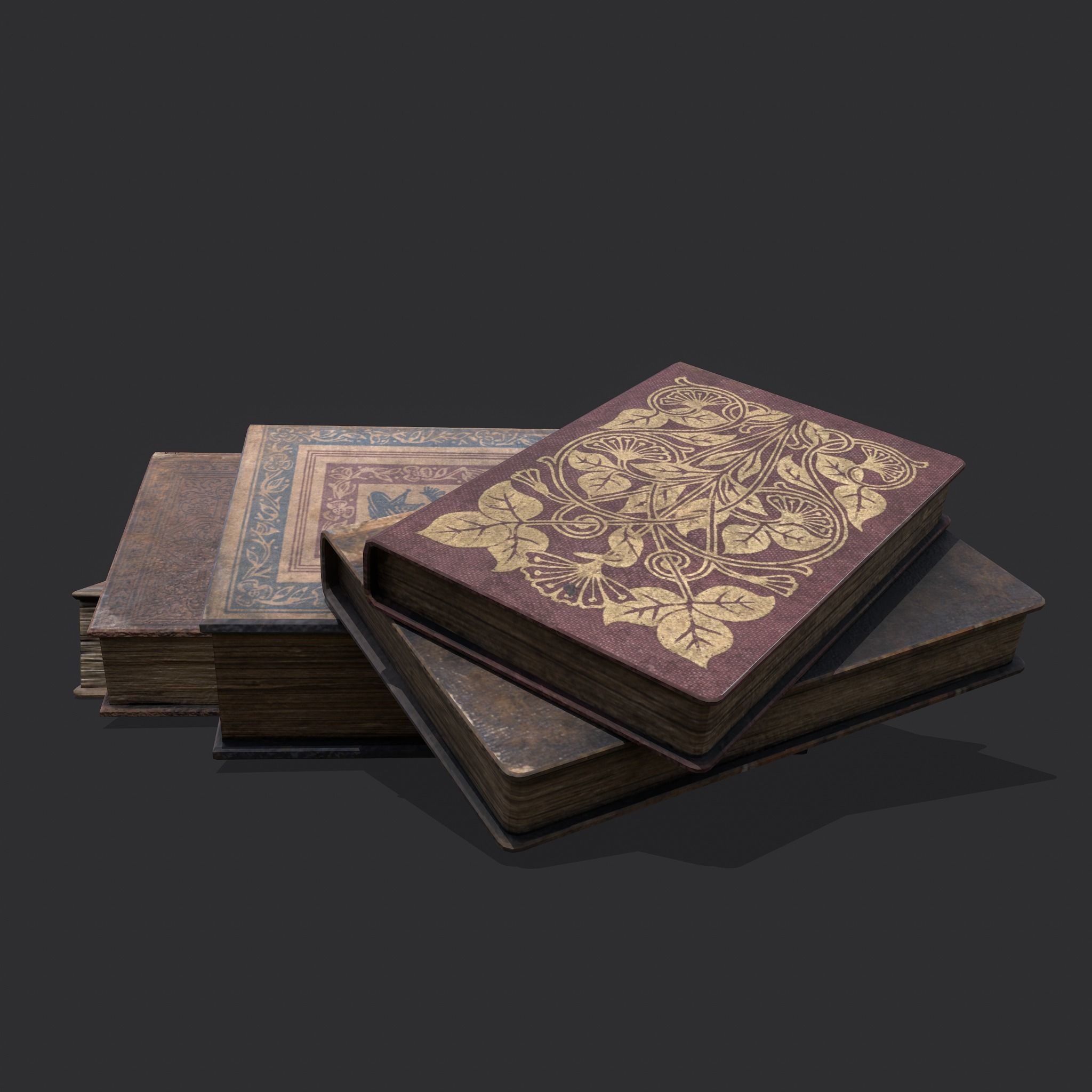 Medieval Books and Key  Low-poly 3D model_15
