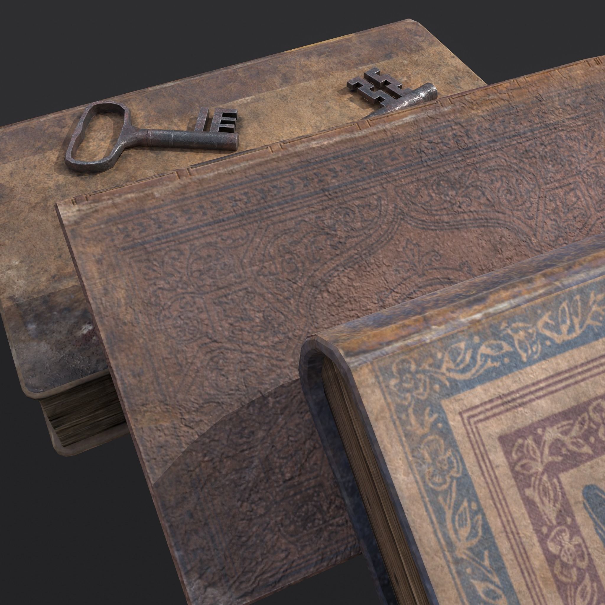Medieval Books and Key  Low-poly 3D model_18