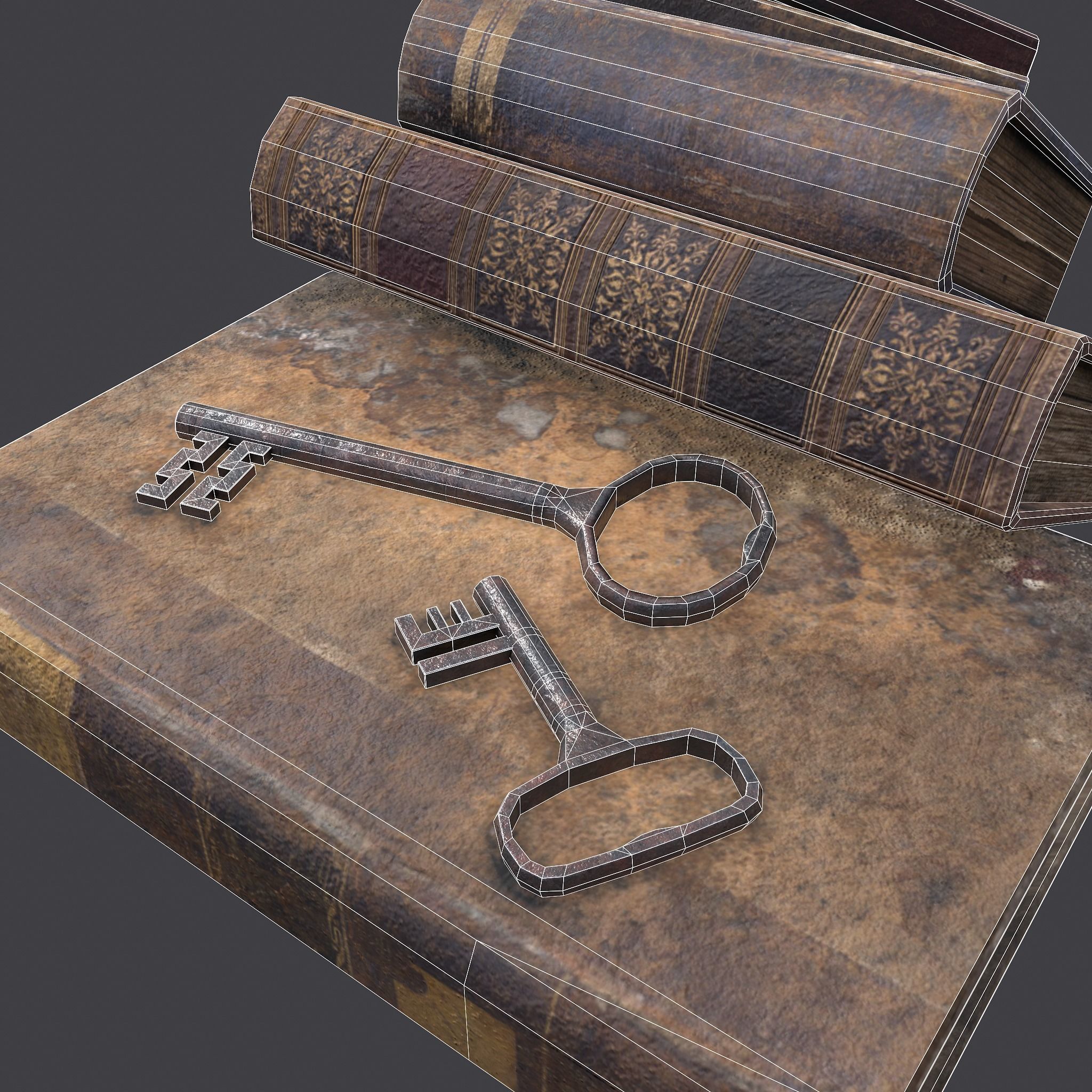Medieval Books and Key  Low-poly 3D model_27