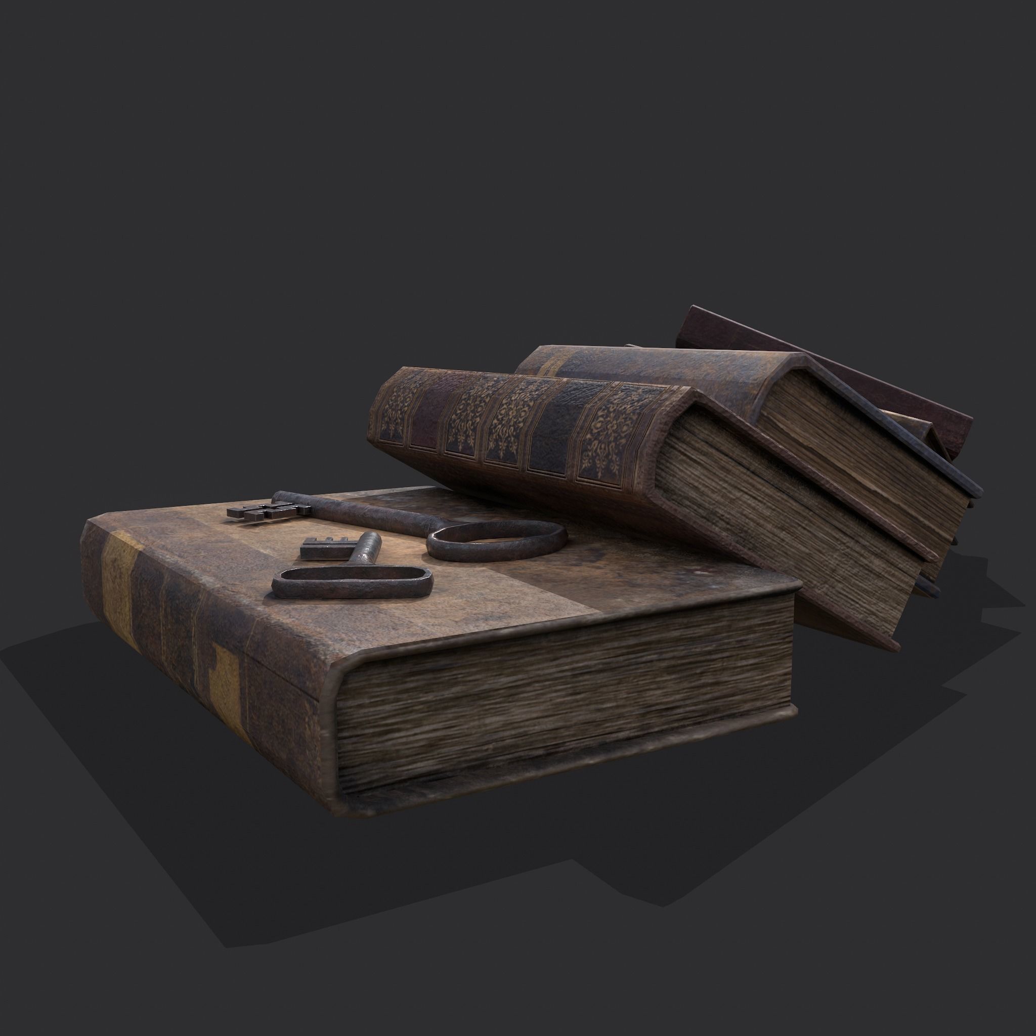 Medieval Books and Key  Low-poly 3D model_2