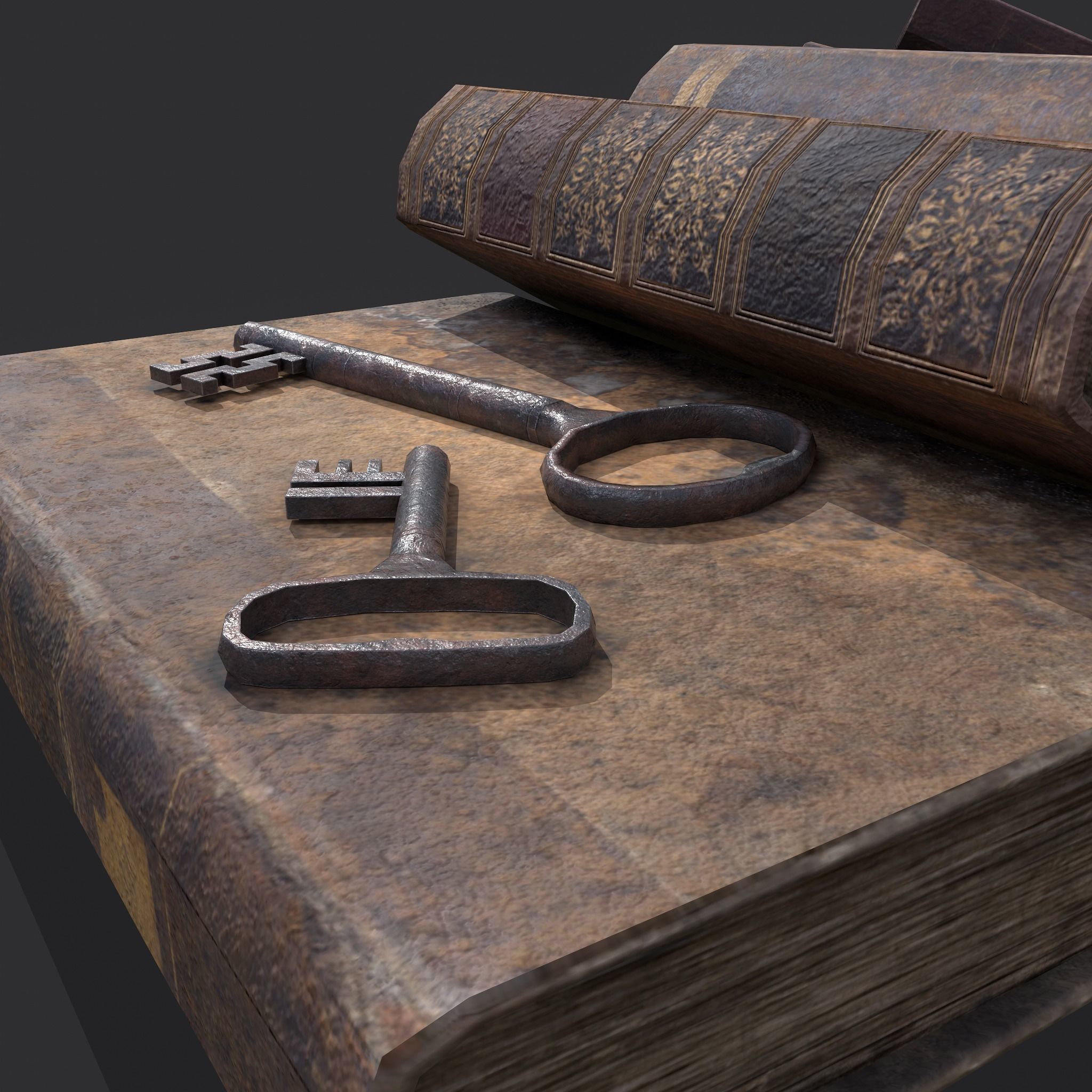 Medieval Books and Key  Low-poly 3D model_17