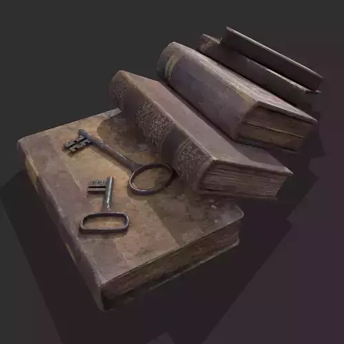 Medieval Books and Key  Low-poly 3D model