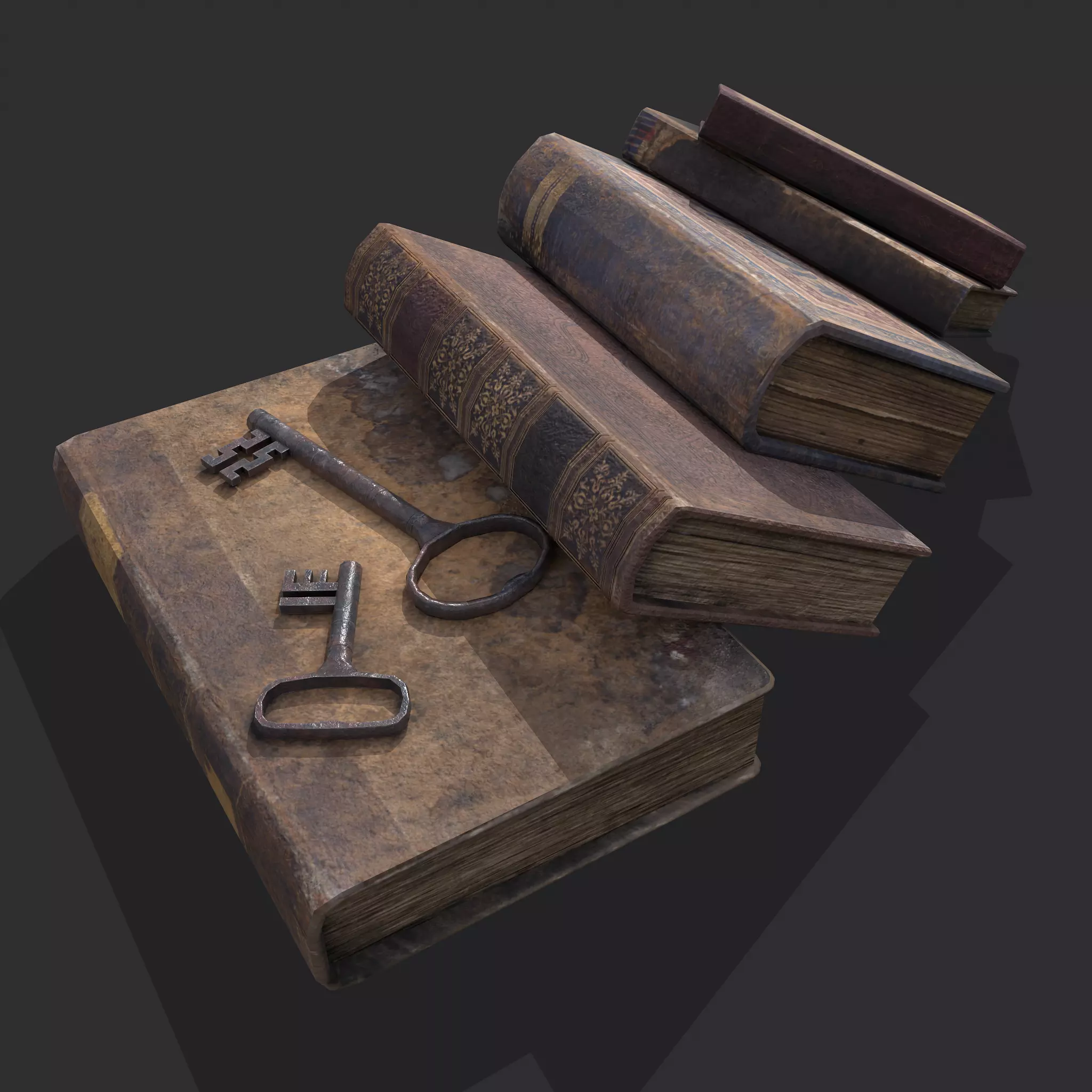 Medieval Books and Key  Low-poly 3D model_0
