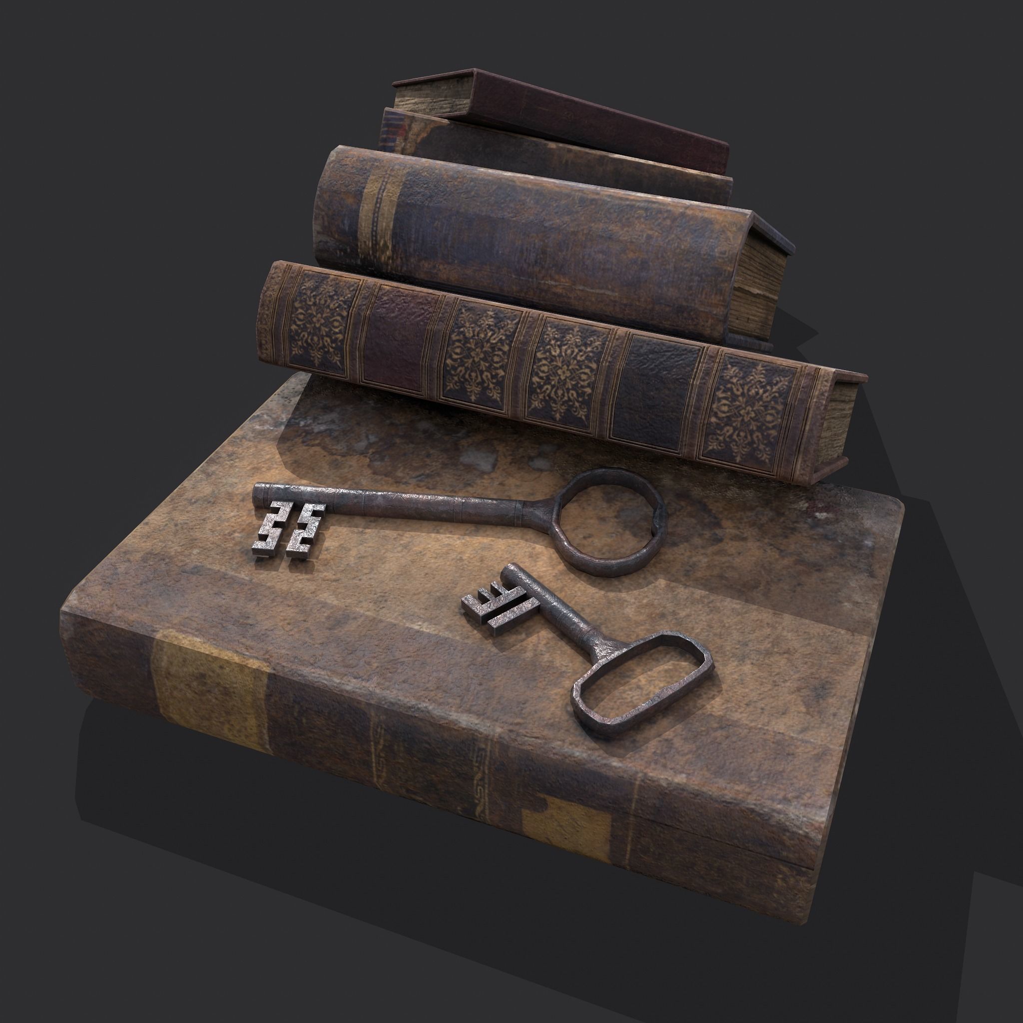 Medieval Books and Key  Low-poly 3D model_3