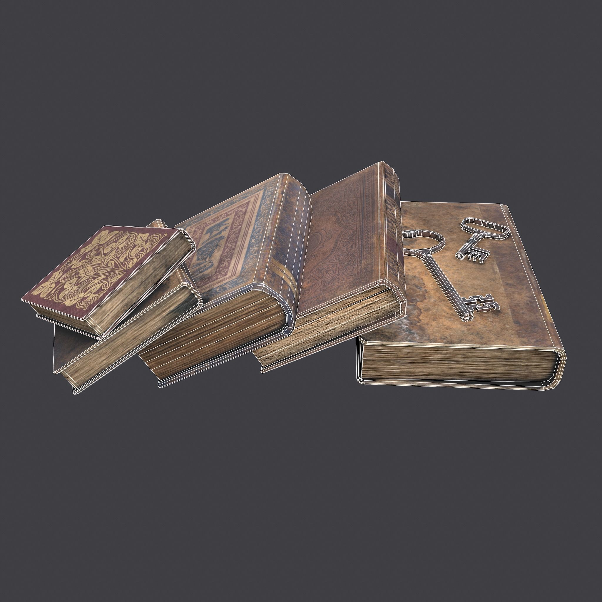 Medieval Books and Key  Low-poly 3D model_24