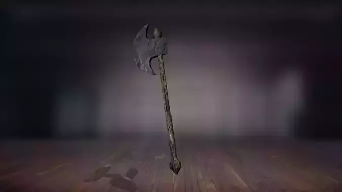 Realistic Axe in middle of wooden floor