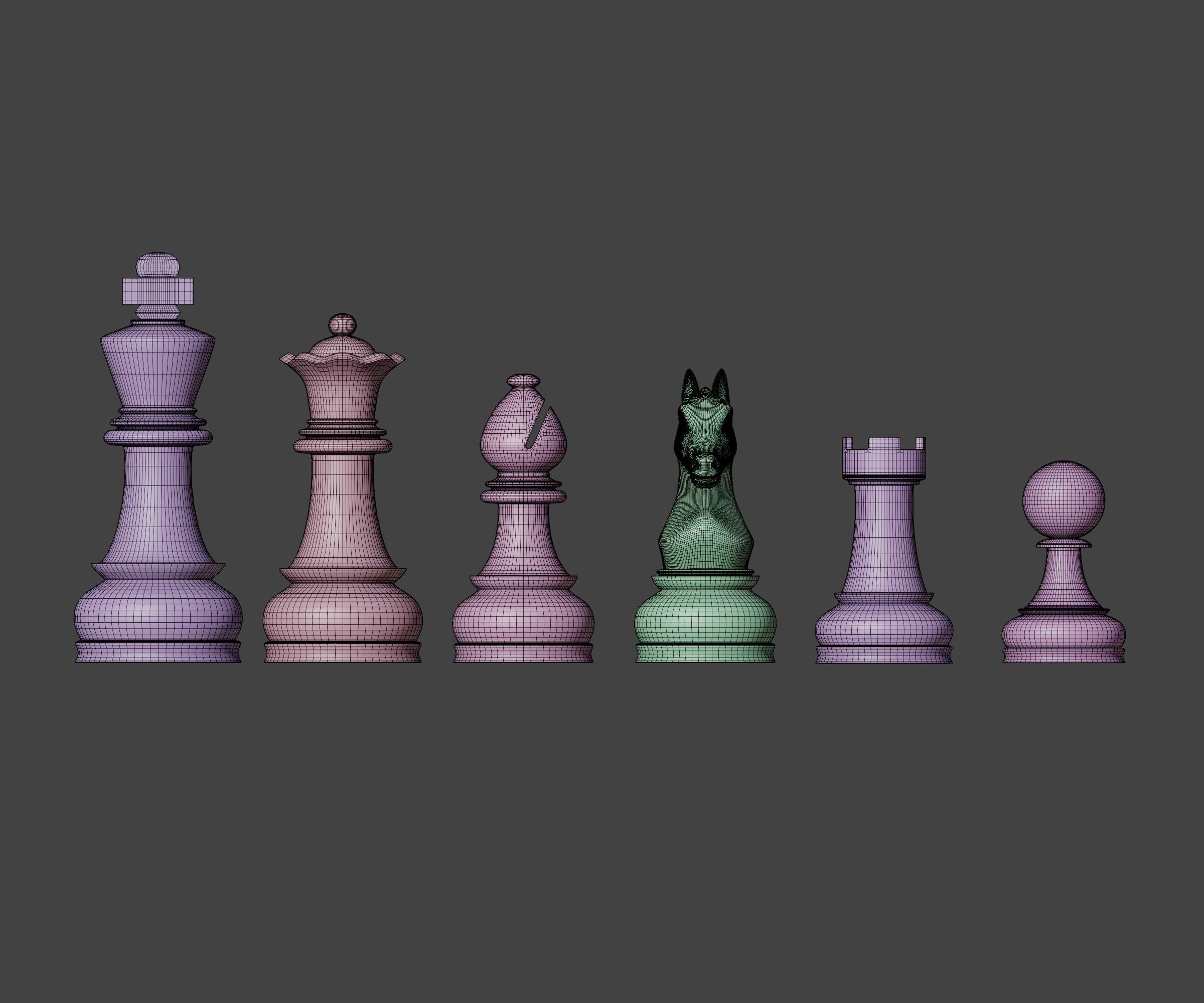 Set of wooden chess 3D model_4