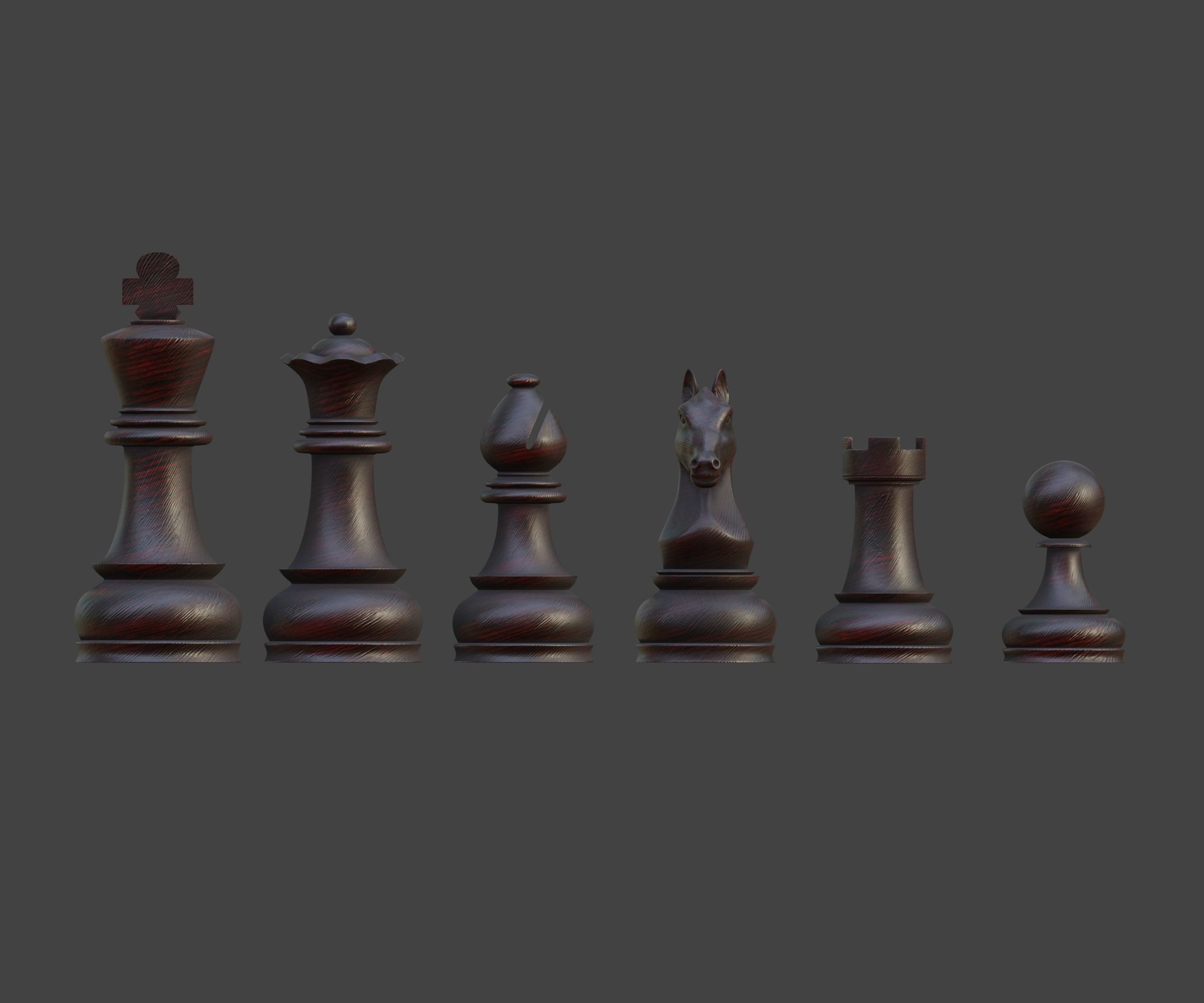 Set of wooden chess 3D model_1