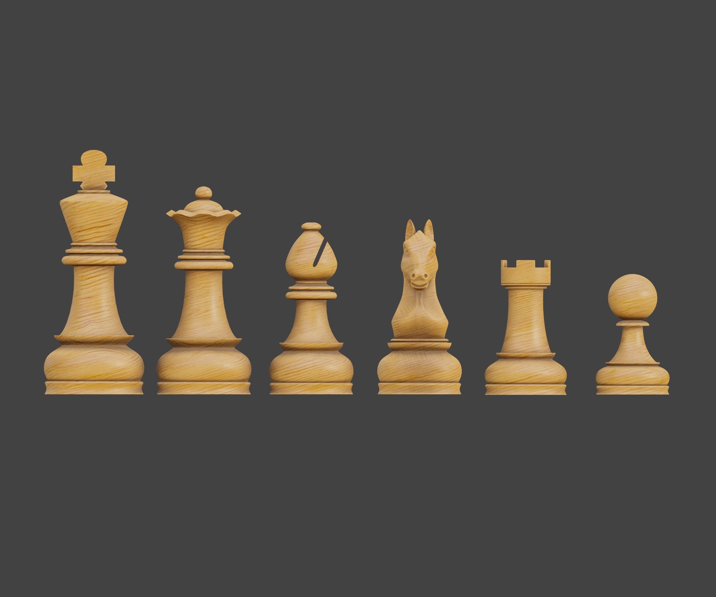 Set of wooden chess 3D model_2