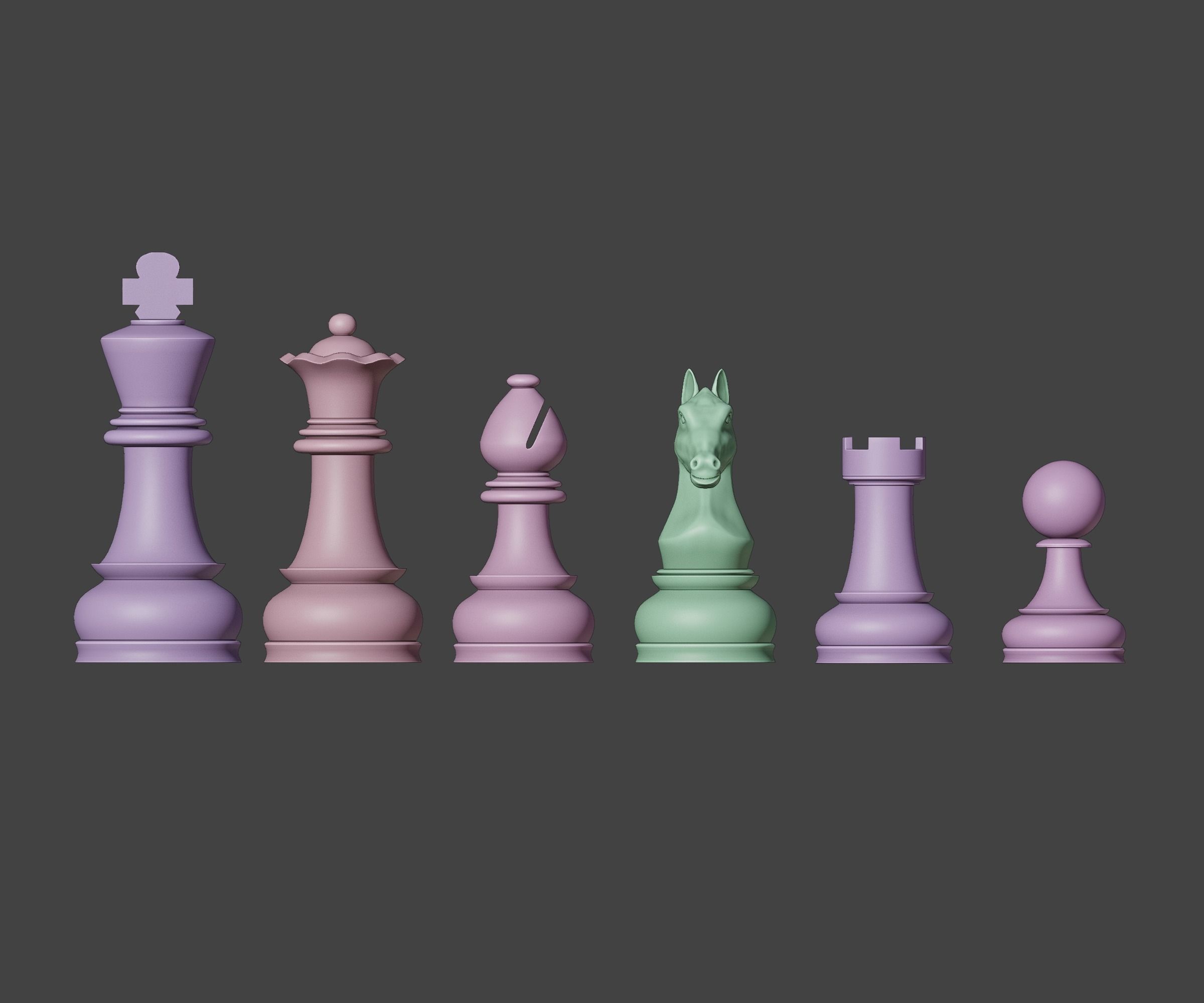 Set of wooden chess 3D model_3