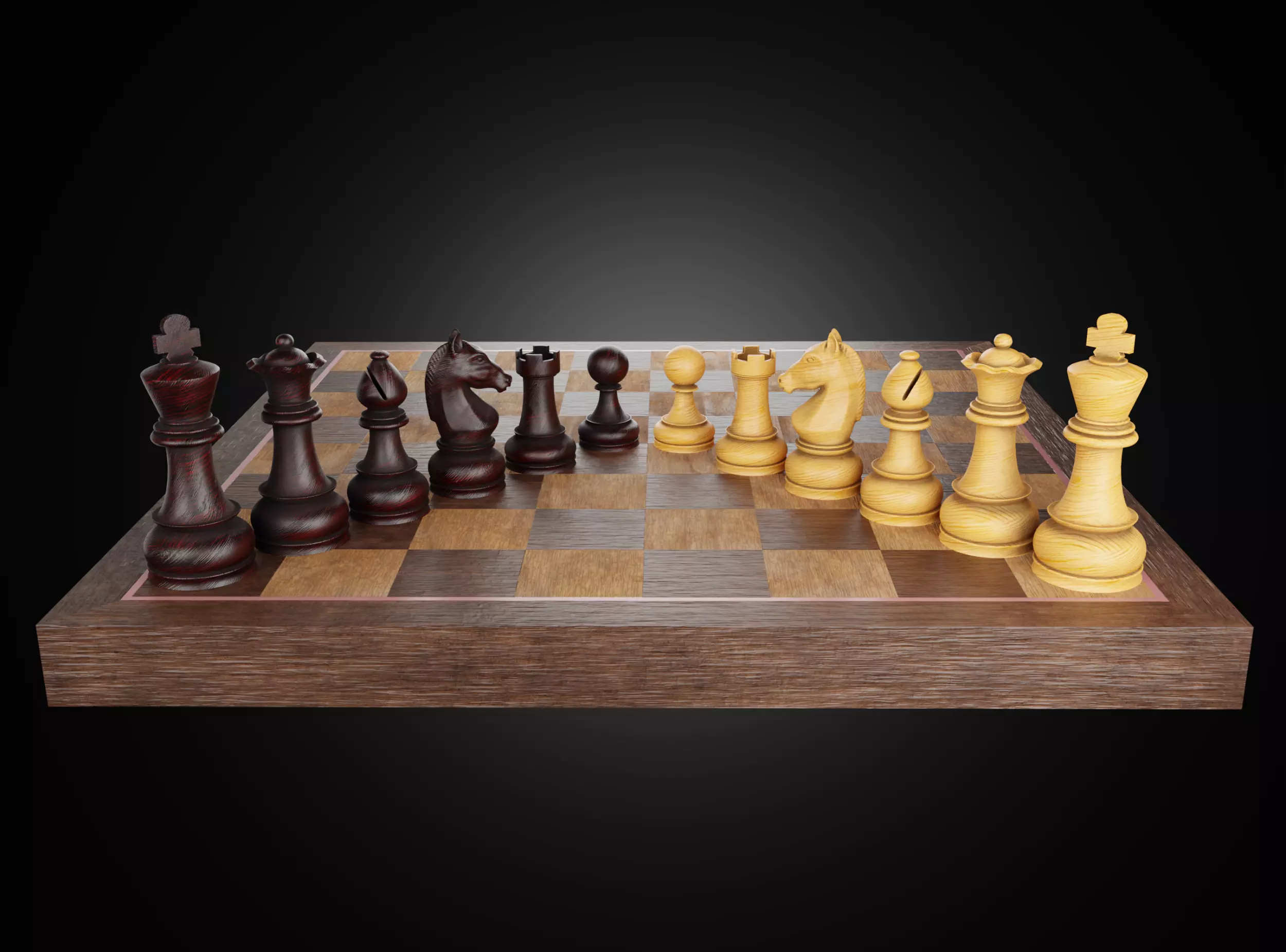 Set of wooden chess 3D model_0