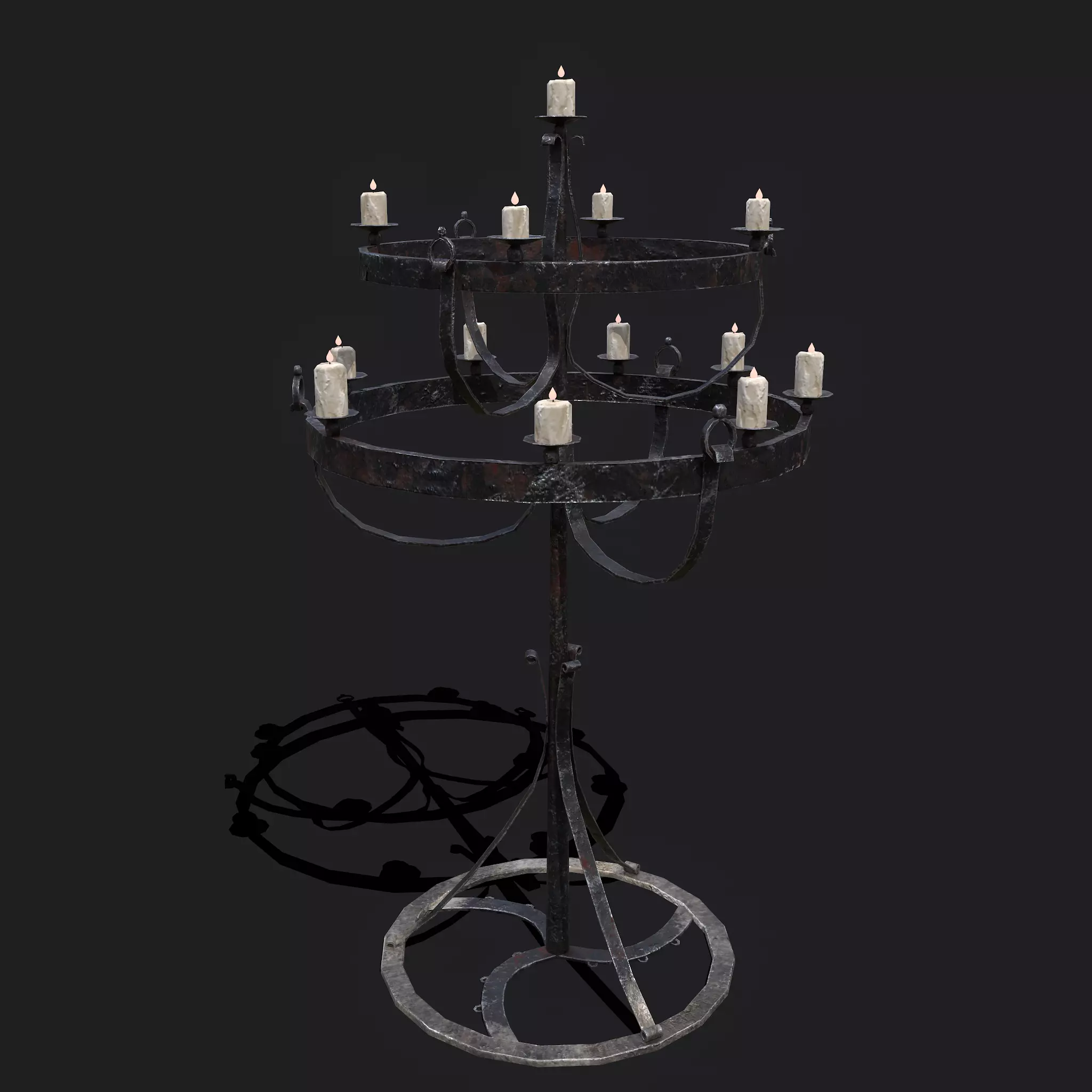 Medieval Standing Candle Chandelier Low-poly 3D model_0