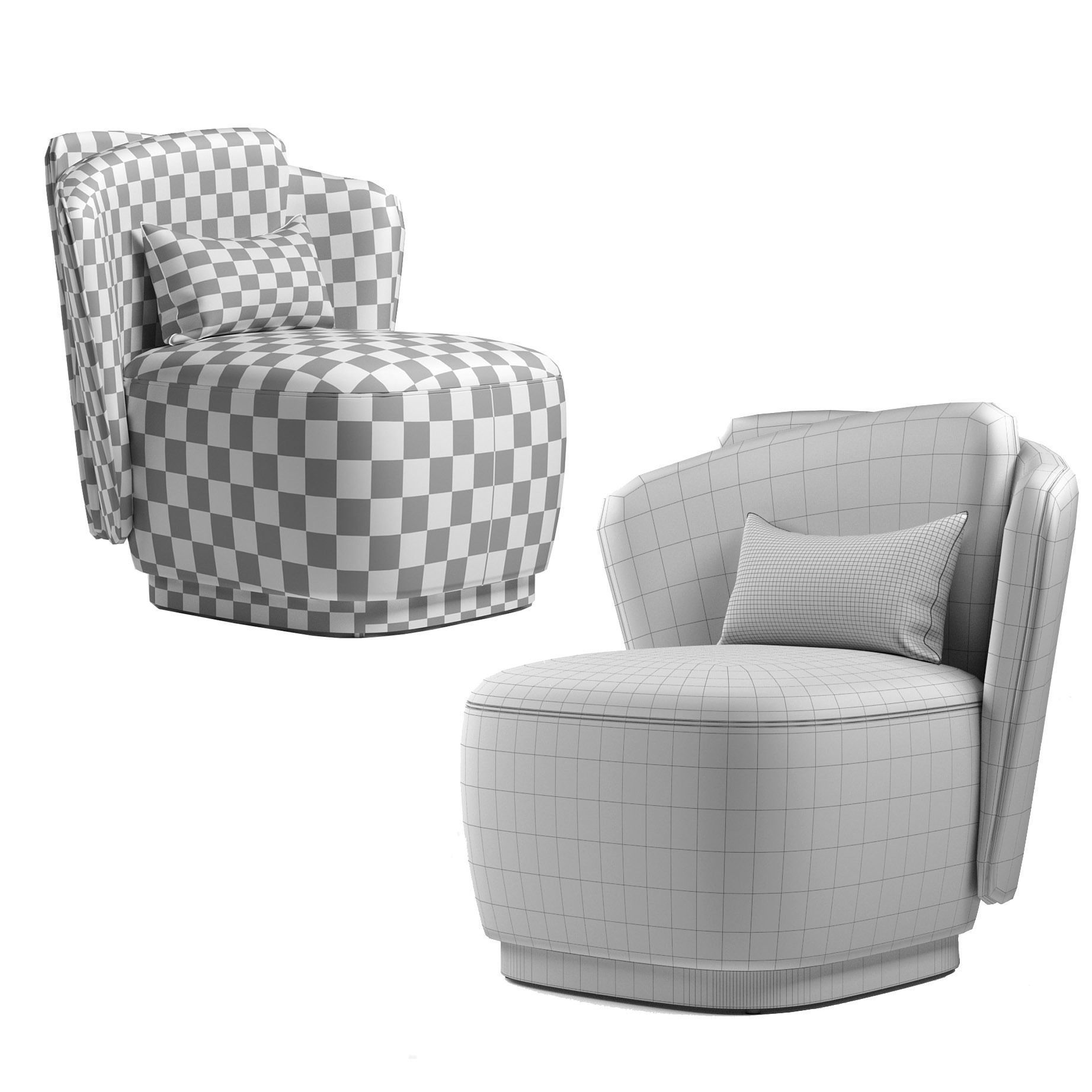 Armchair lounge chair with cushion Low-poly 3D model_1