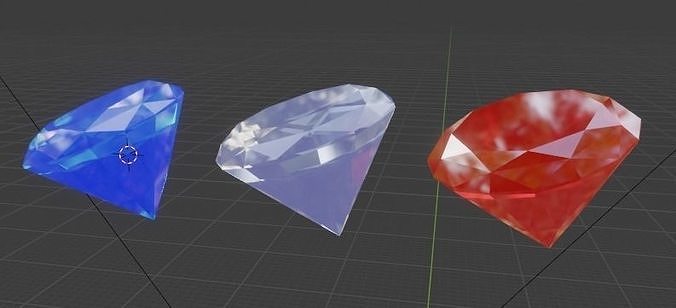 Ruby 3D model three different colored diamonds 3D model