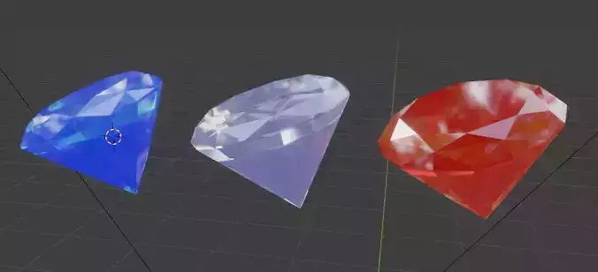 Ruby 3D model three different colored diamonds 3D model