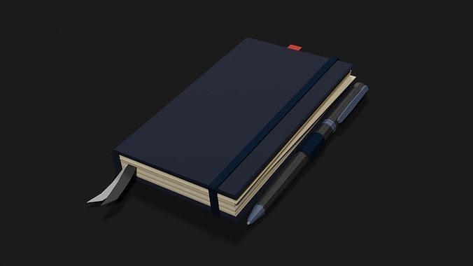 Lowpoly Notebook and pen Low-poly 3D model