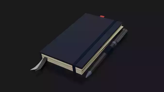 Lowpoly Notebook and pen Low-poly 3D model