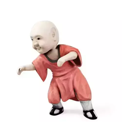 Detailed Figurine Of A Monk In Orange And Black