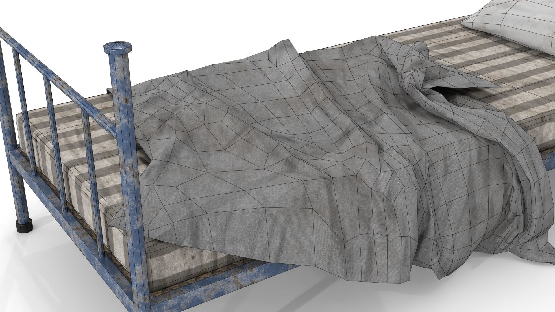 Old Dirty Single Bed Low-poly 3D model_19