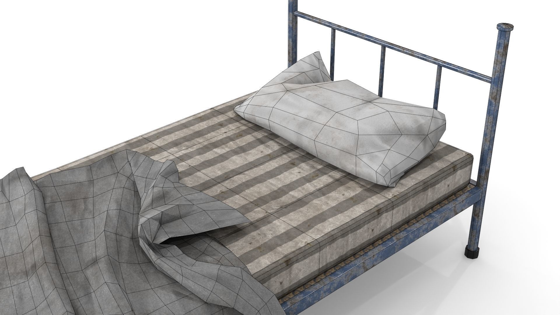 Old Dirty Single Bed Low-poly 3D model_18