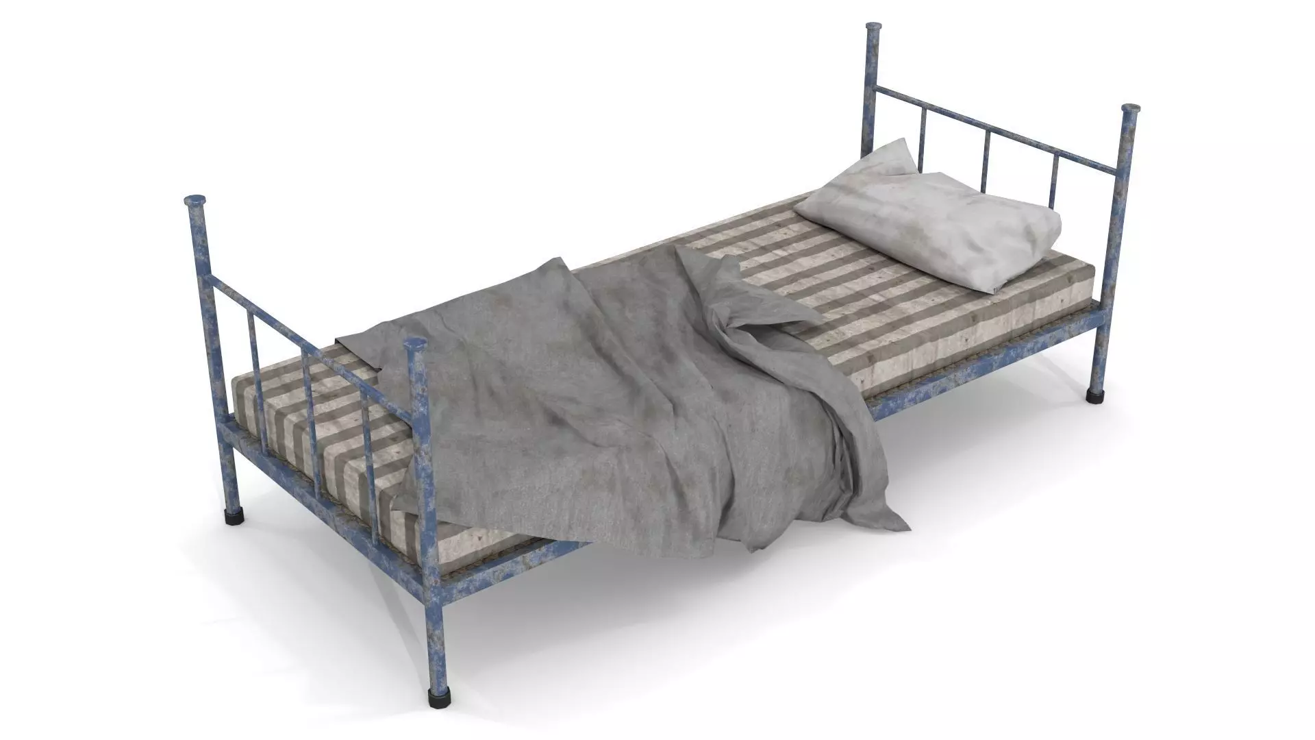 Old Dirty Single Bed Low-poly 3D model_0