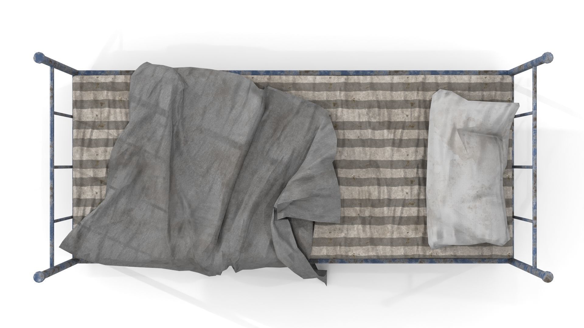 Old Dirty Single Bed Low-poly 3D model_4