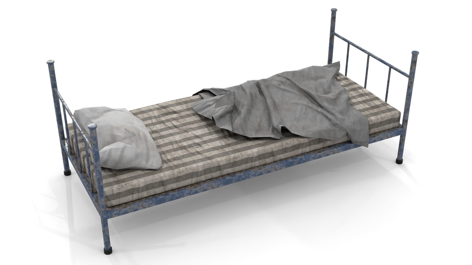 Old Dirty Single Bed Low-poly 3D model_6