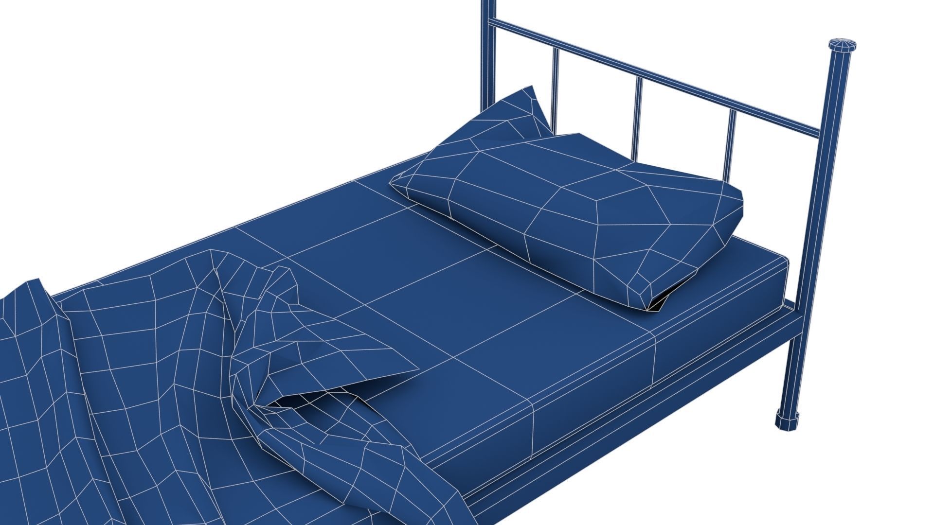Old Dirty Single Bed Low-poly 3D model_28