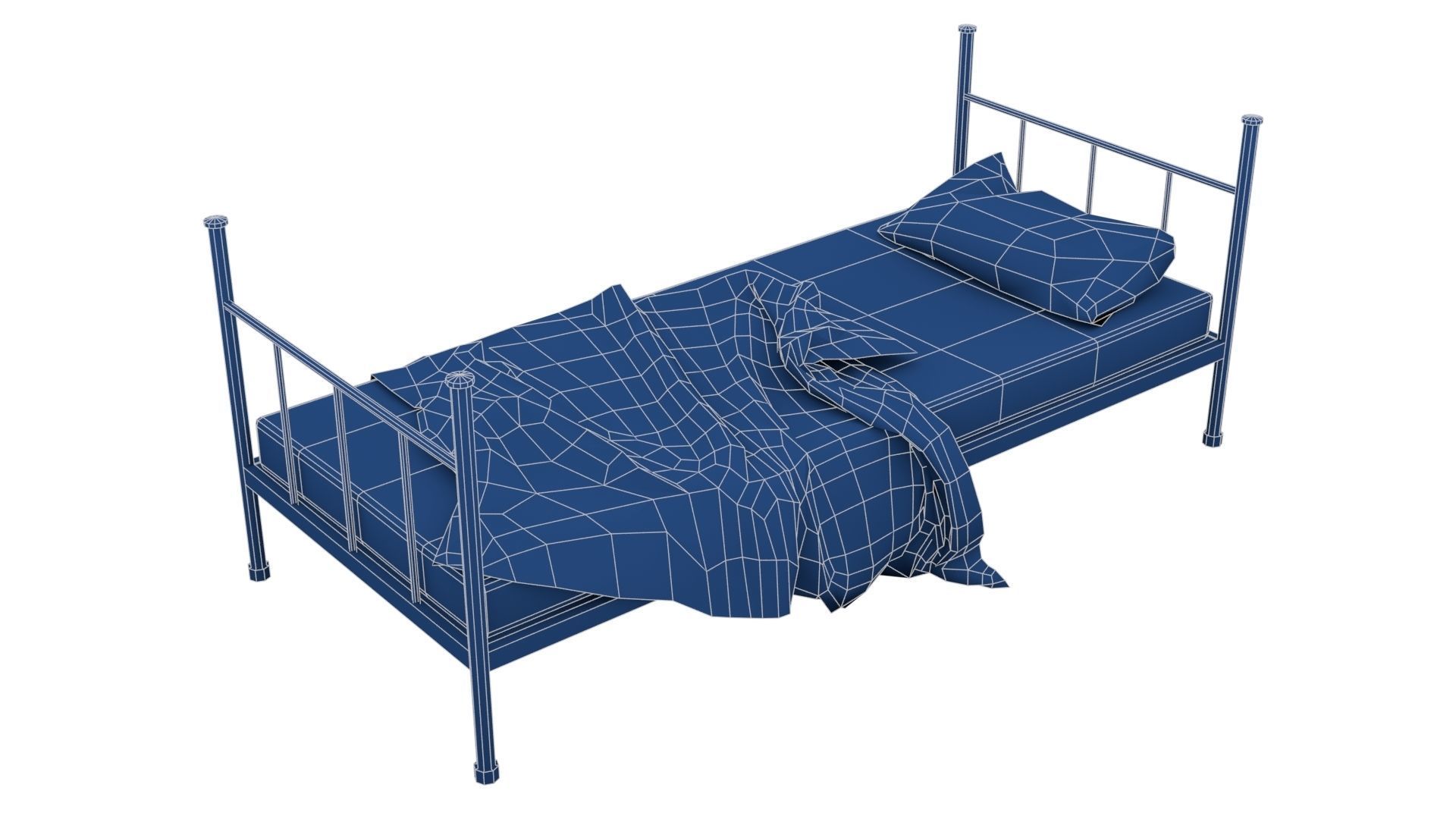 Old Dirty Single Bed Low-poly 3D model_20