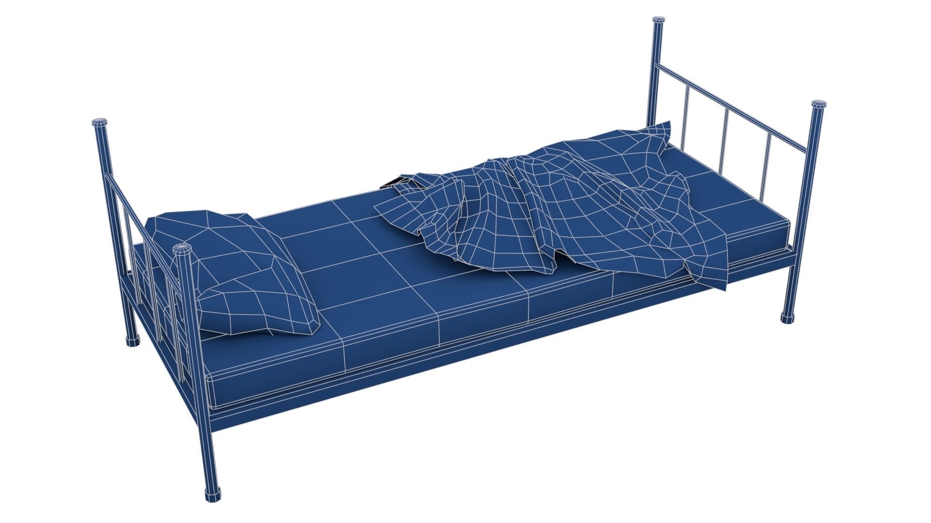 Old Dirty Single Bed Low-poly 3D model_26
