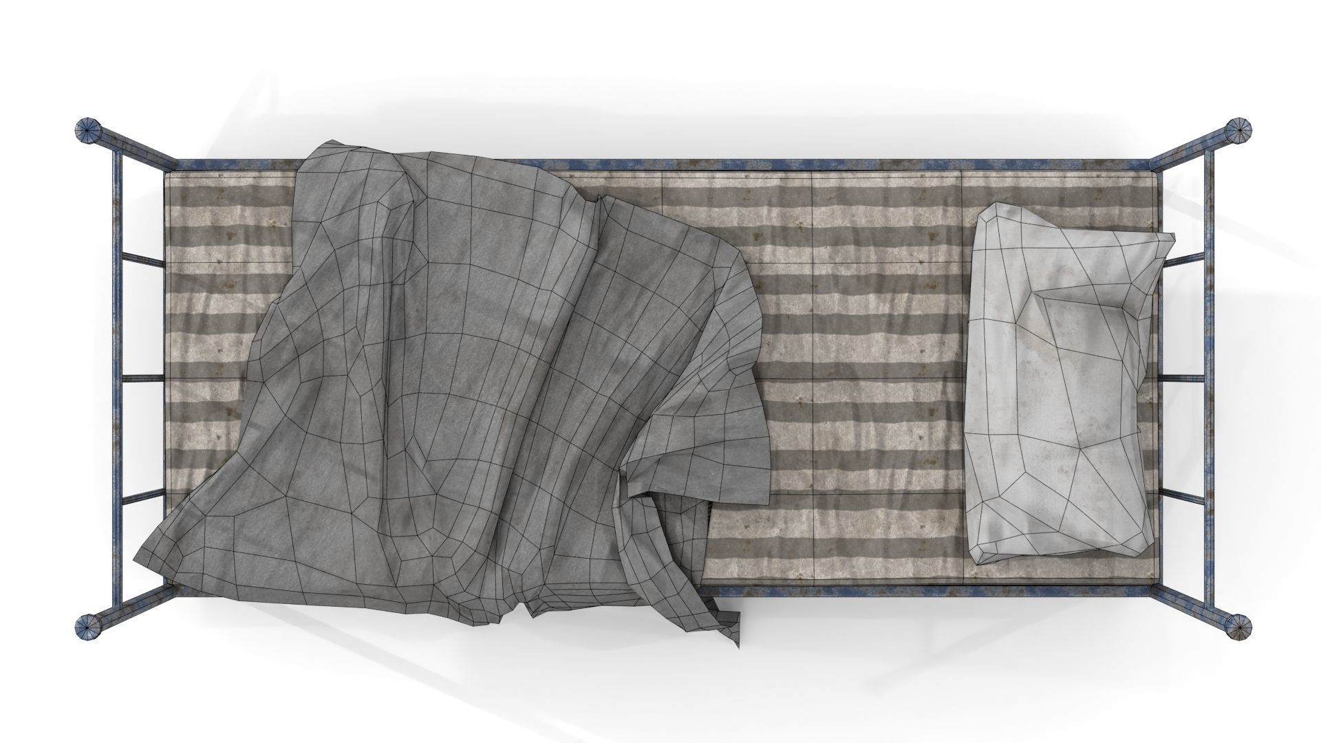 Old Dirty Single Bed Low-poly 3D model_14