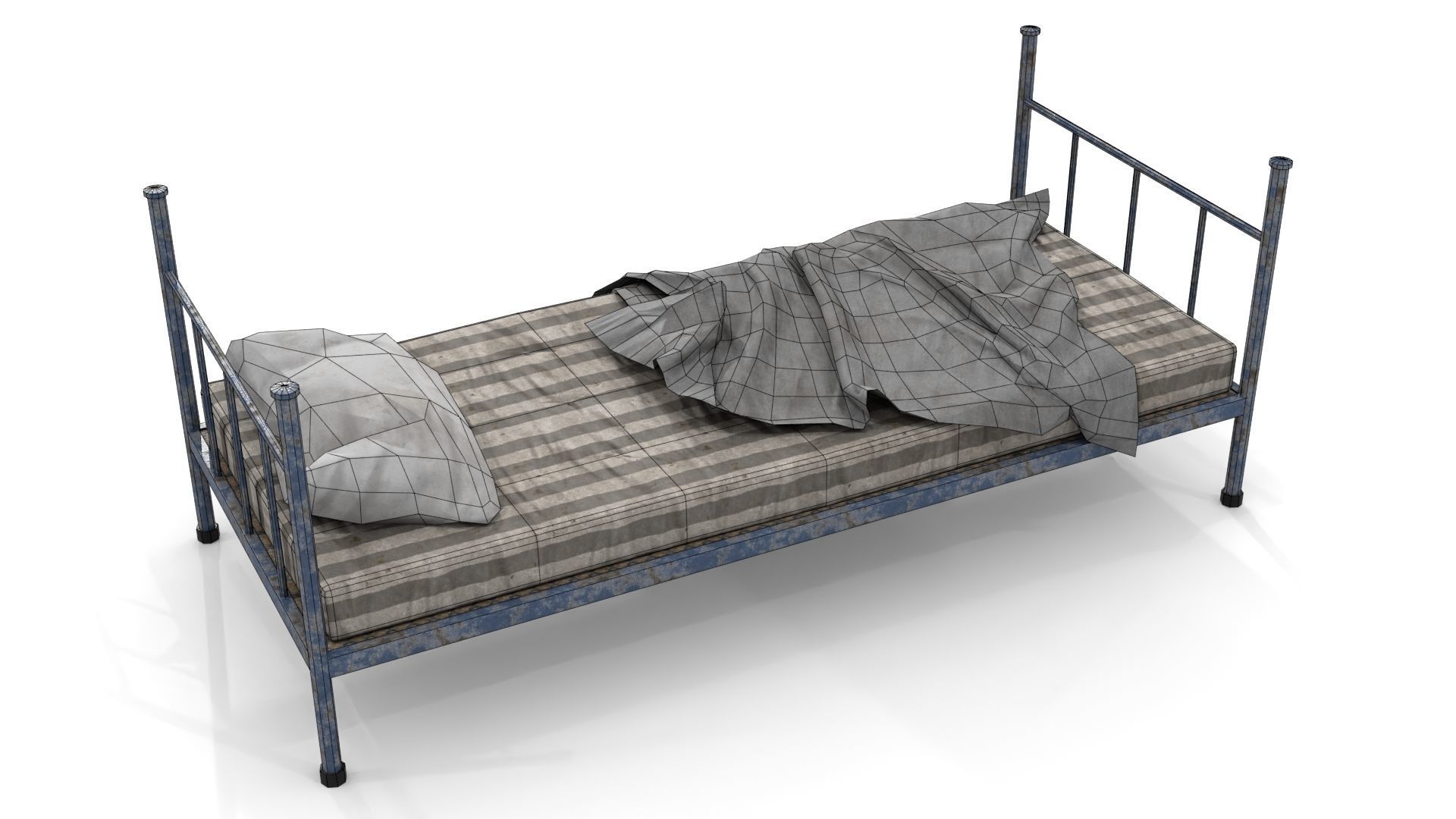 Old Dirty Single Bed Low-poly 3D model_16