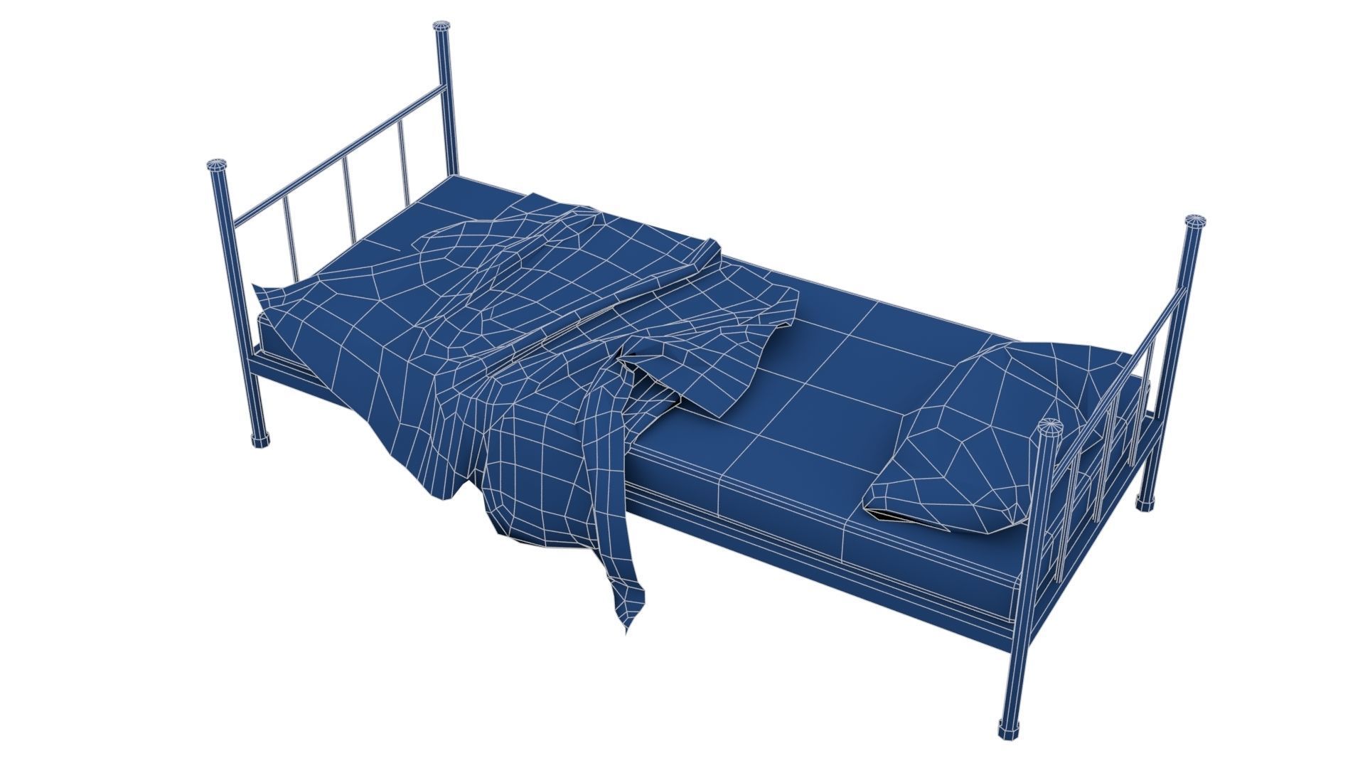 Old Dirty Single Bed Low-poly 3D model_27