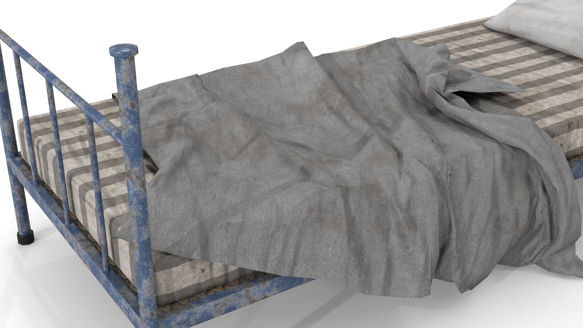 Old Dirty Single Bed Low-poly 3D model_9