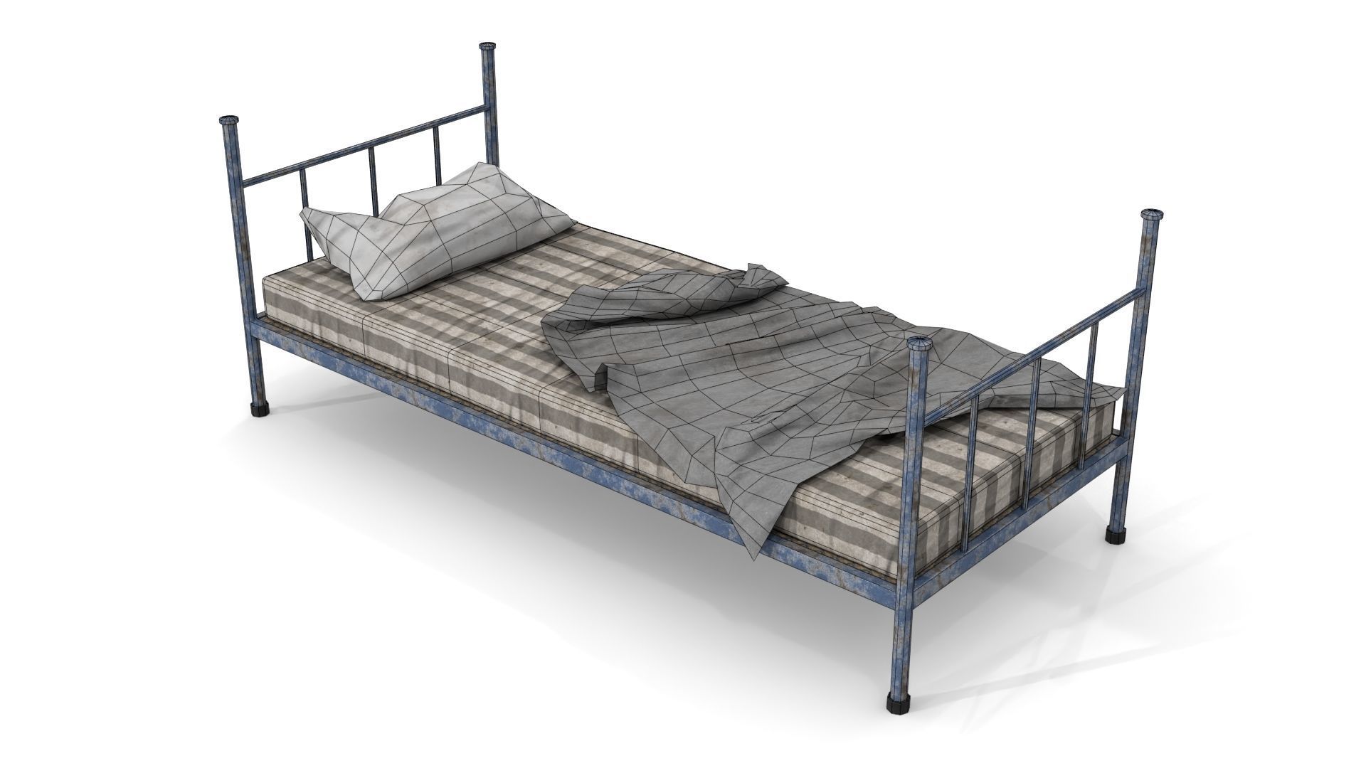 Old Dirty Single Bed Low-poly 3D model_11