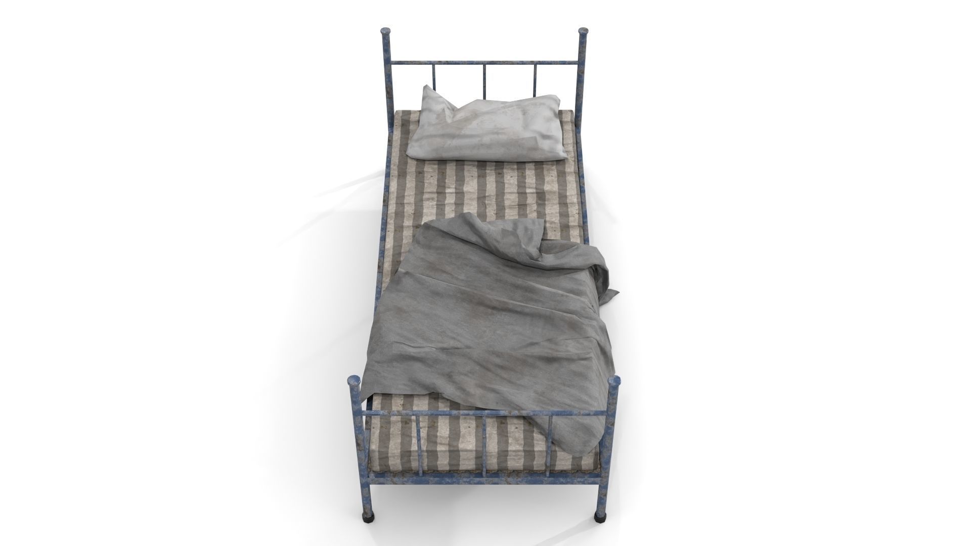 Old Dirty Single Bed Low-poly 3D model_5