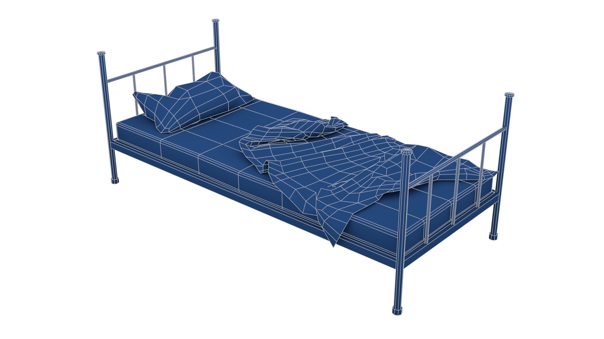 Old Dirty Single Bed Low-poly 3D model_21