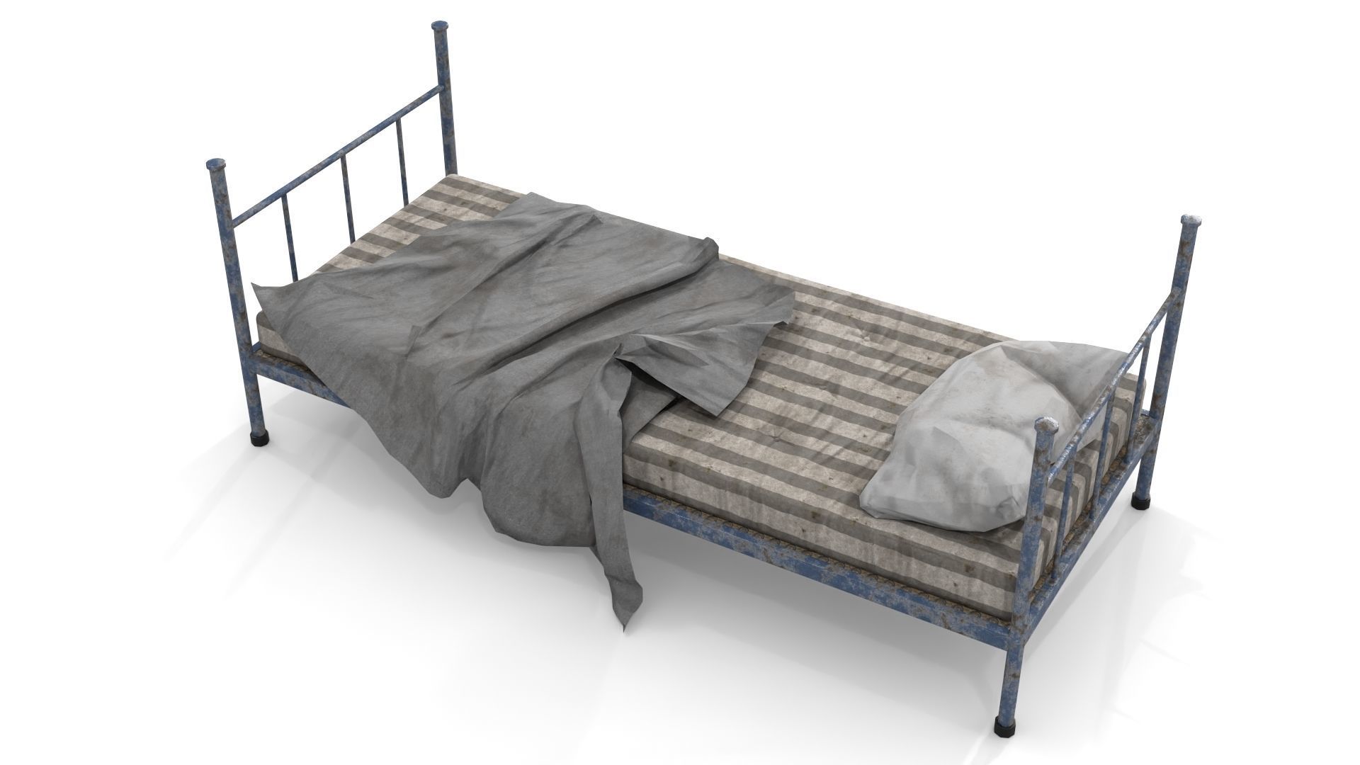 Old Dirty Single Bed Low-poly 3D model_7