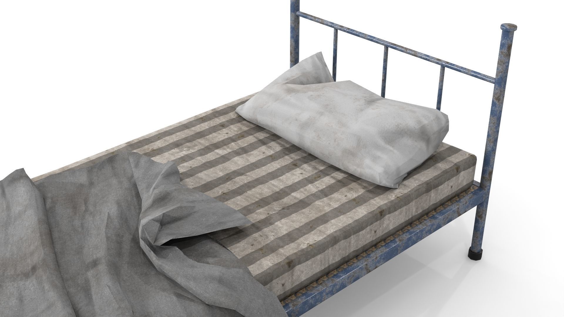 Old Dirty Single Bed Low-poly 3D model_8
